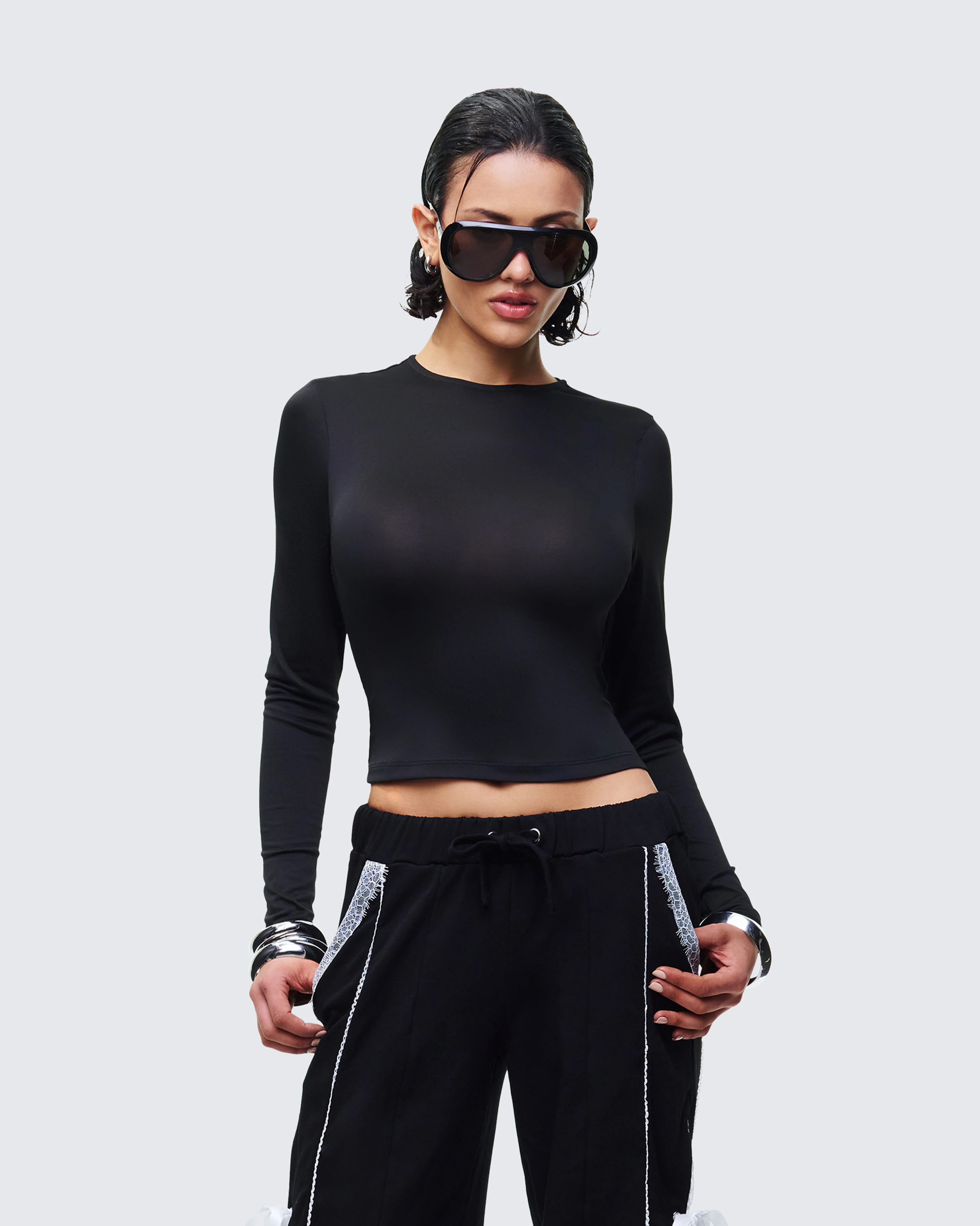 Vivi Black Jersey Long Sleeve Top - Image 3