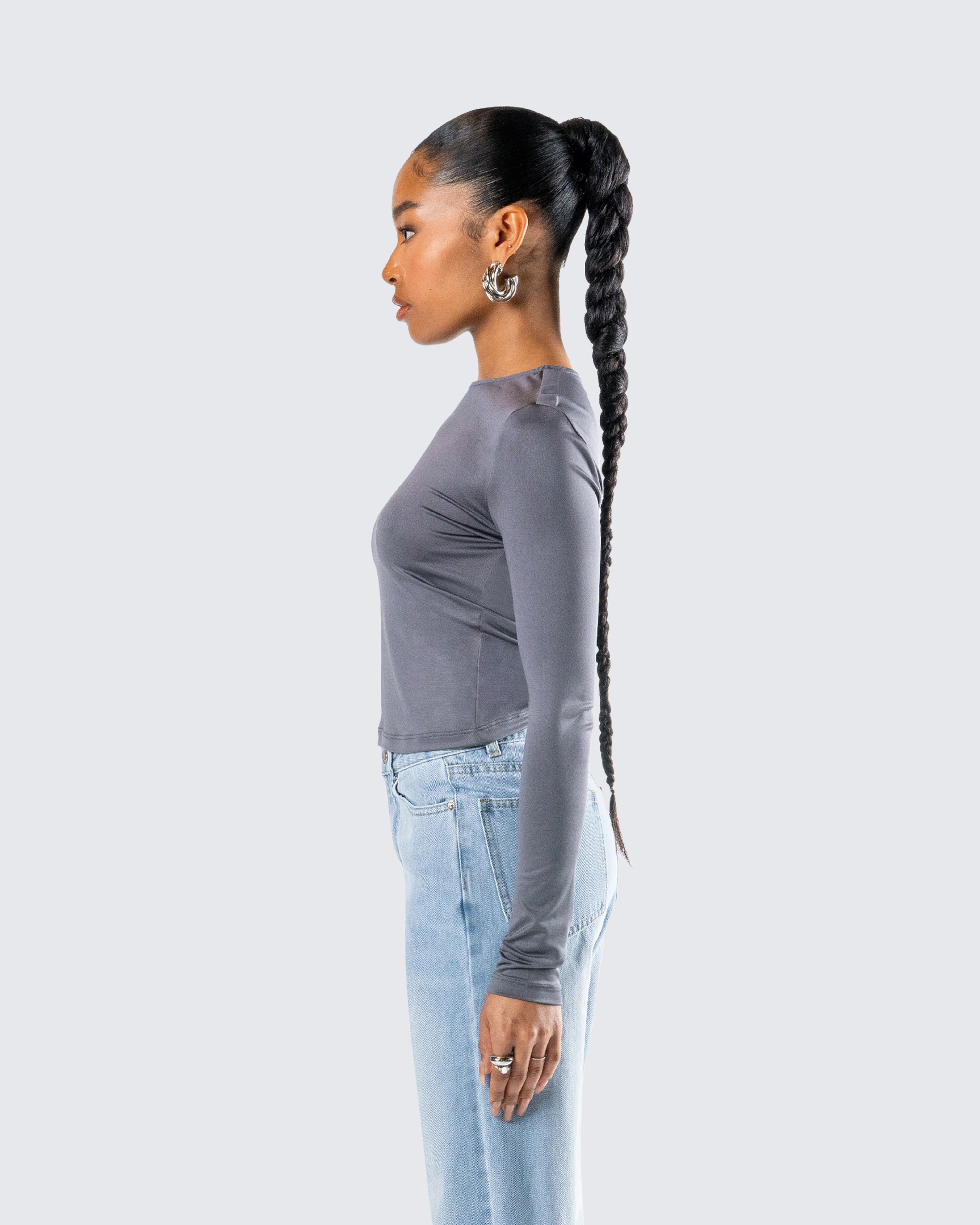 Vivi Grey Jersey Long Sleeve Top - Image 6