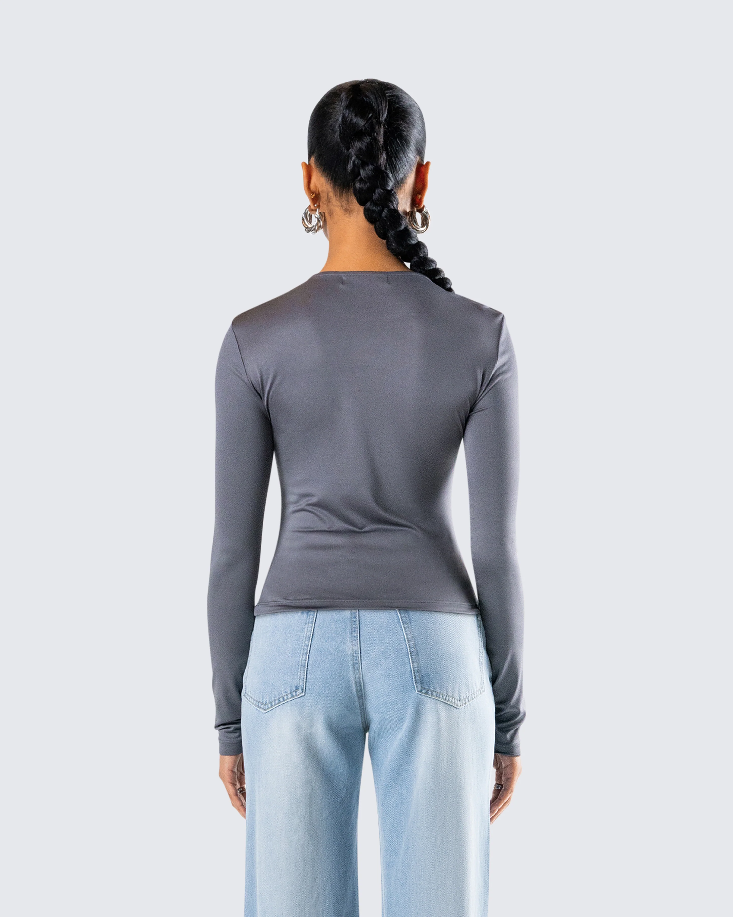 Vivi Grey Jersey Long Sleeve Top - Image 7