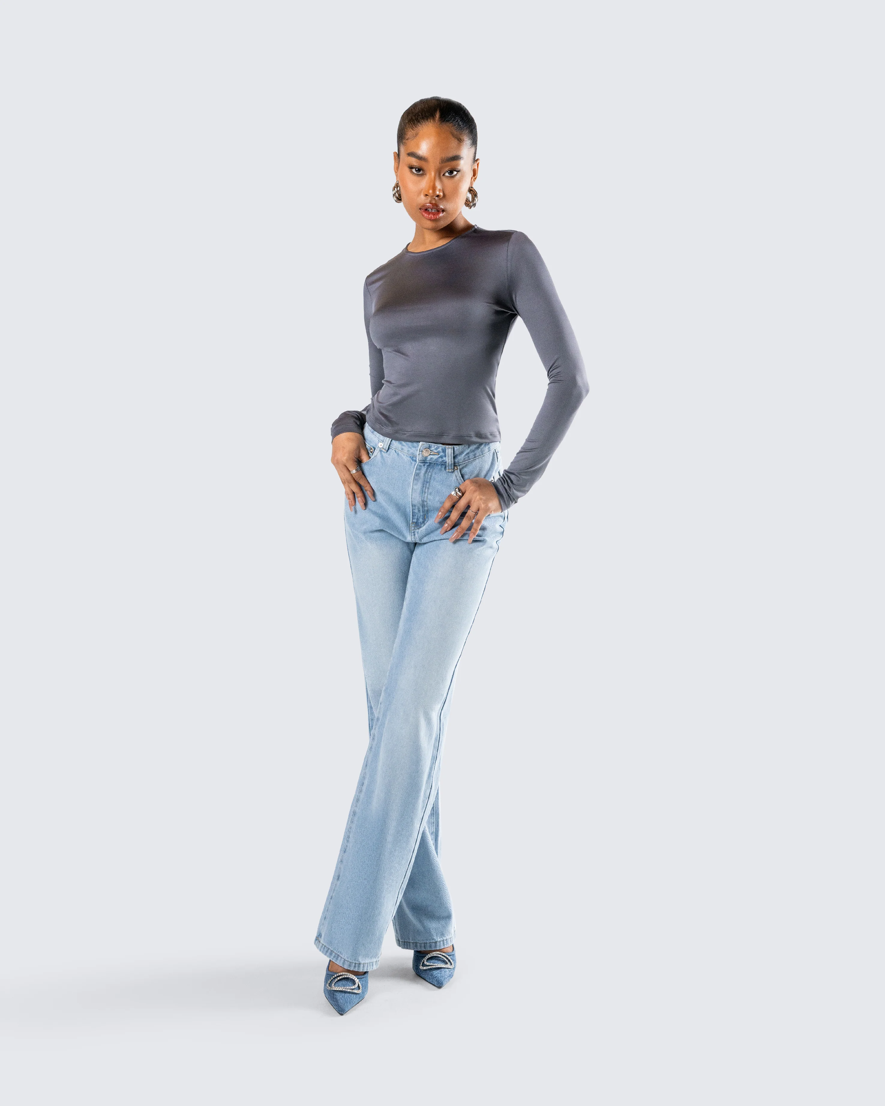 Vivi Grey Jersey Long Sleeve Top - Image 9
