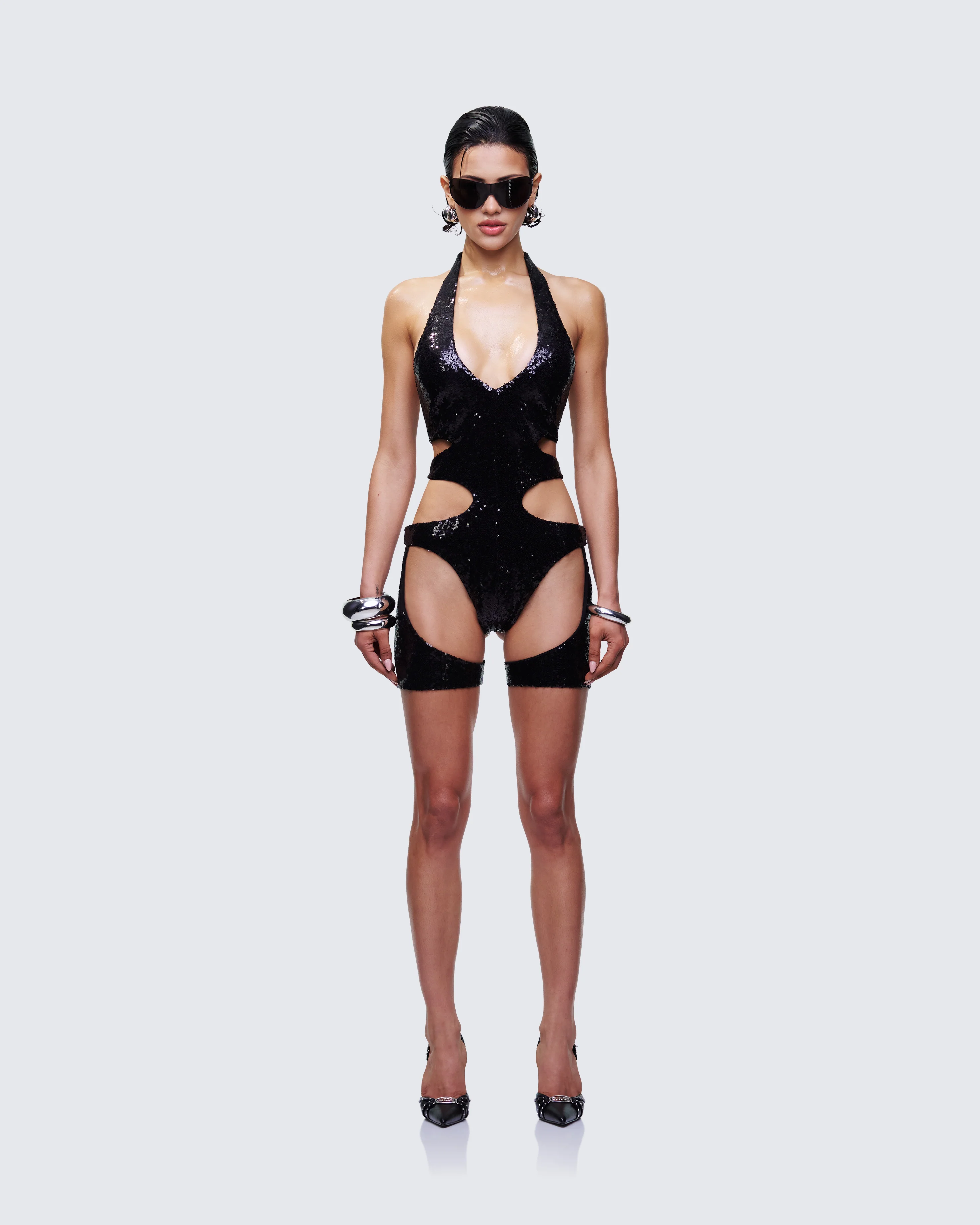 Vivian Black Cut Away Playsuit - Image 2