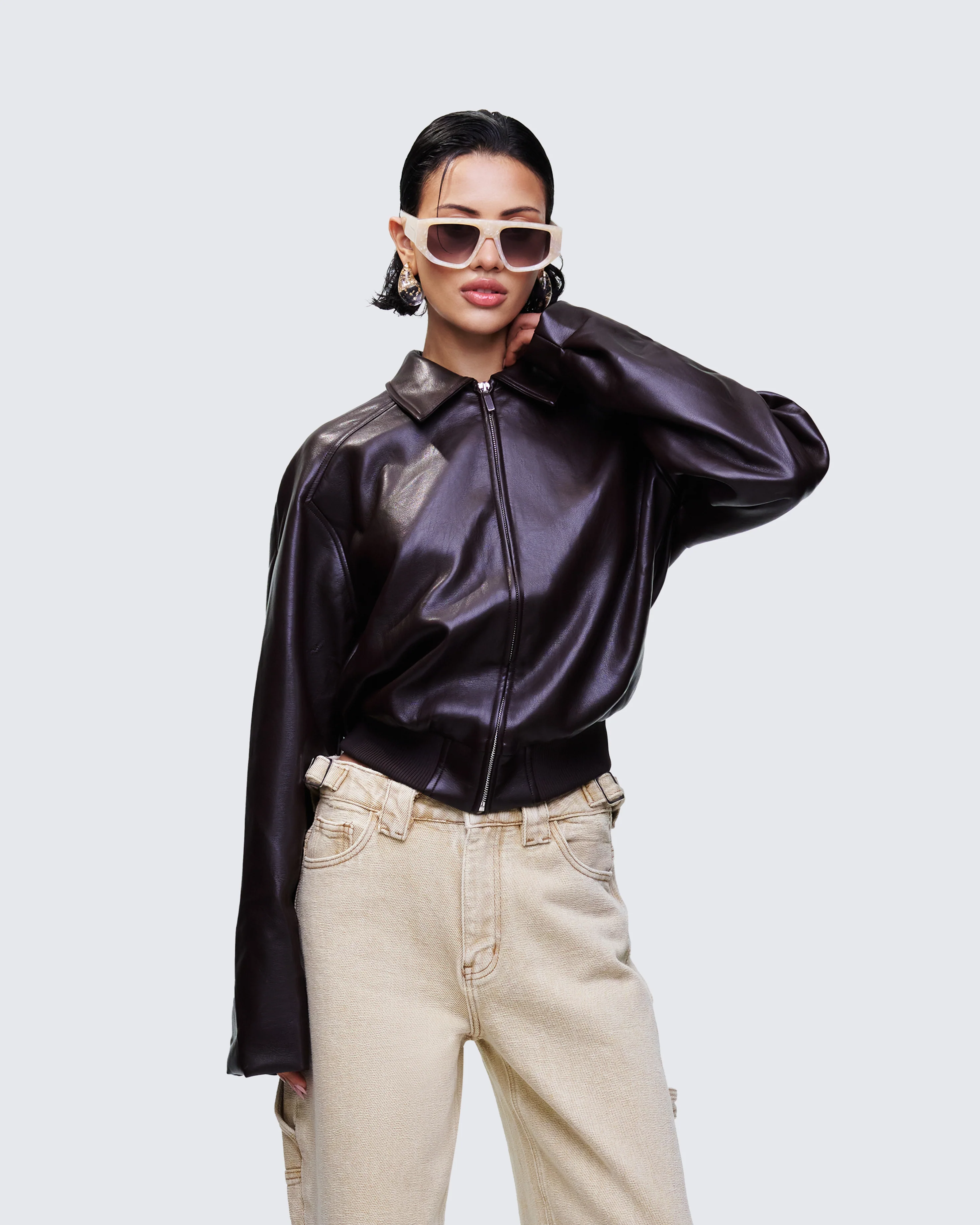 Waveney Brown Vegan Leather Jacket - Image 3