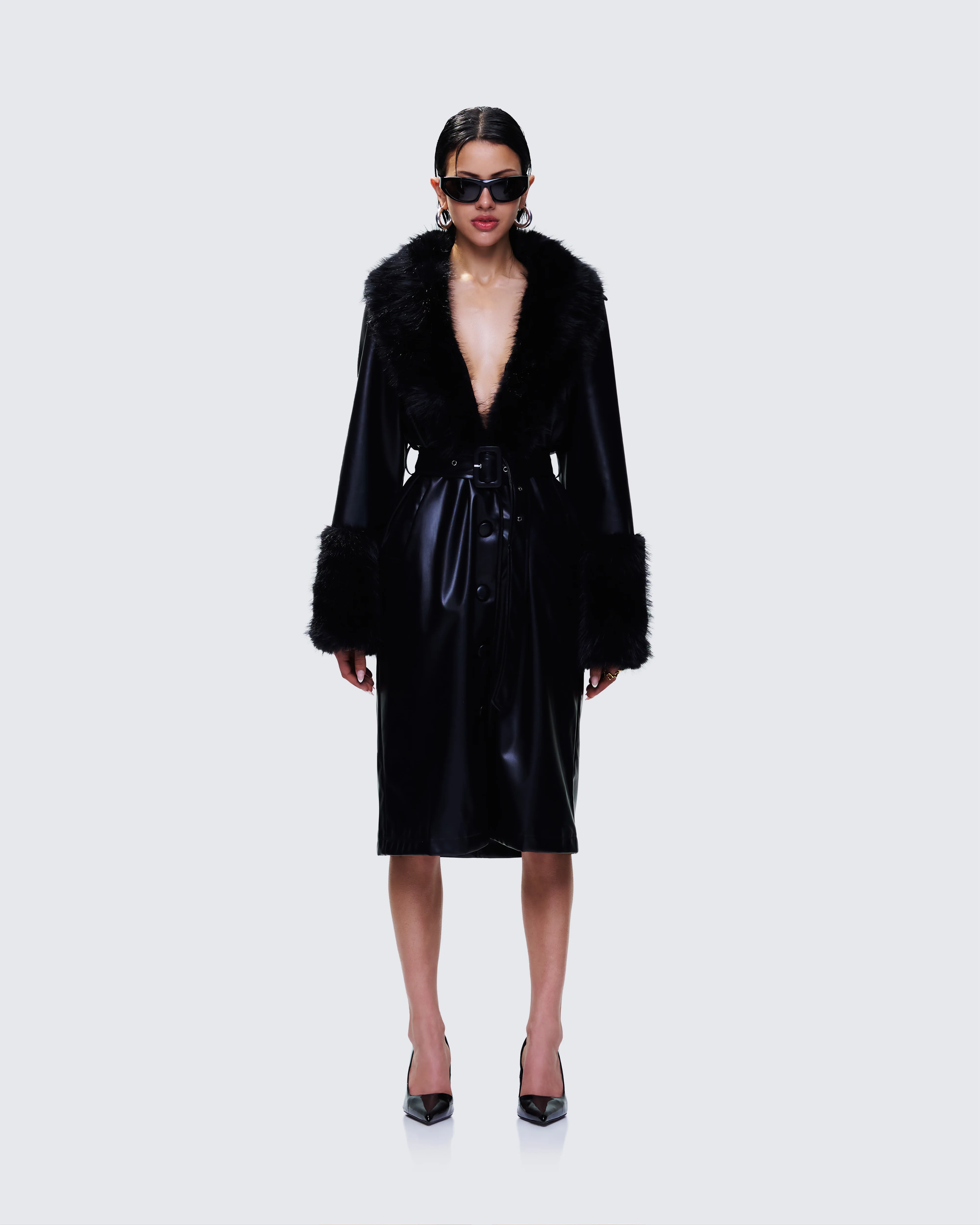 Willa Black Vegan Fur Leather Coat - Image 3