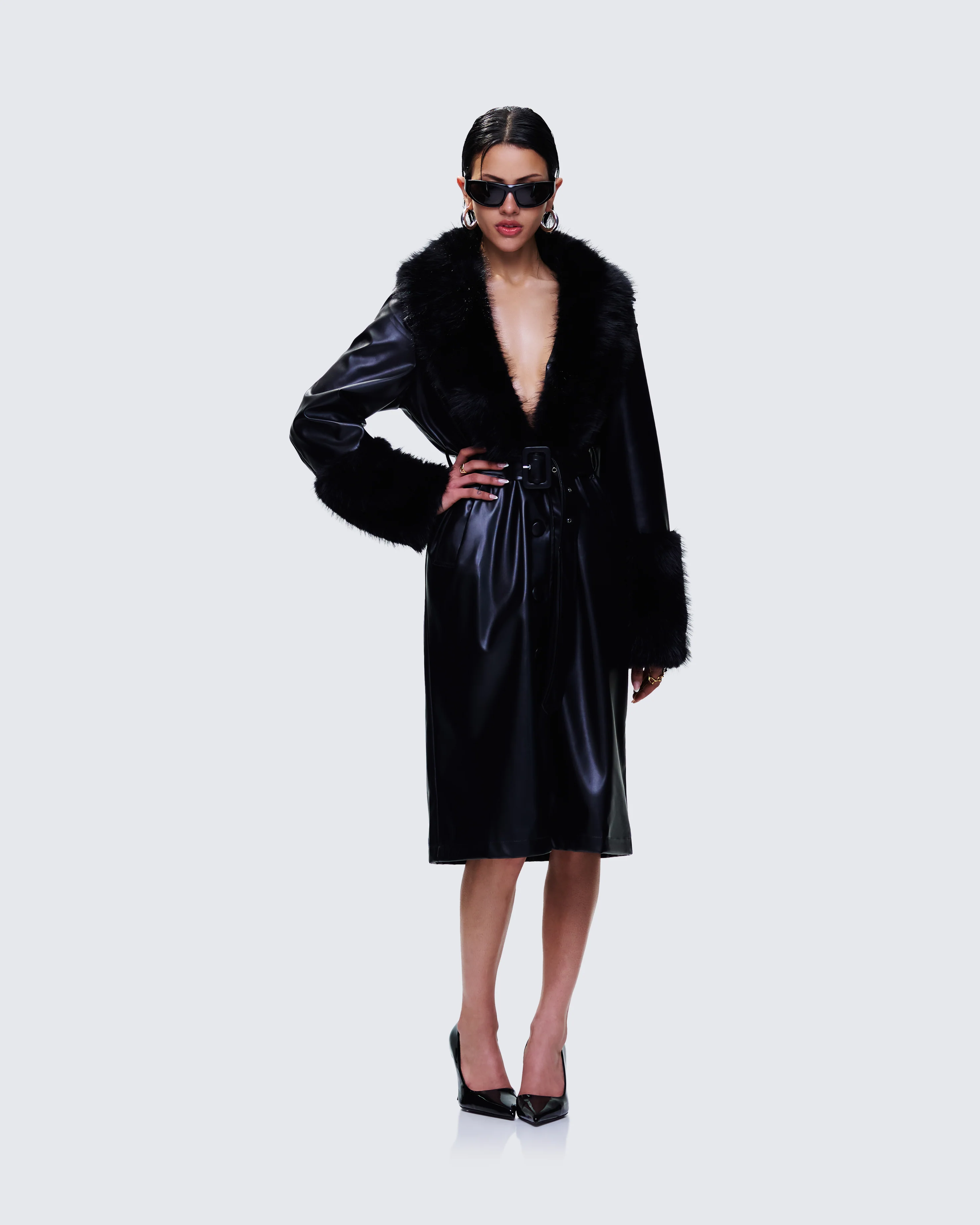 Willa Black Vegan Fur Leather Coat - Image 4
