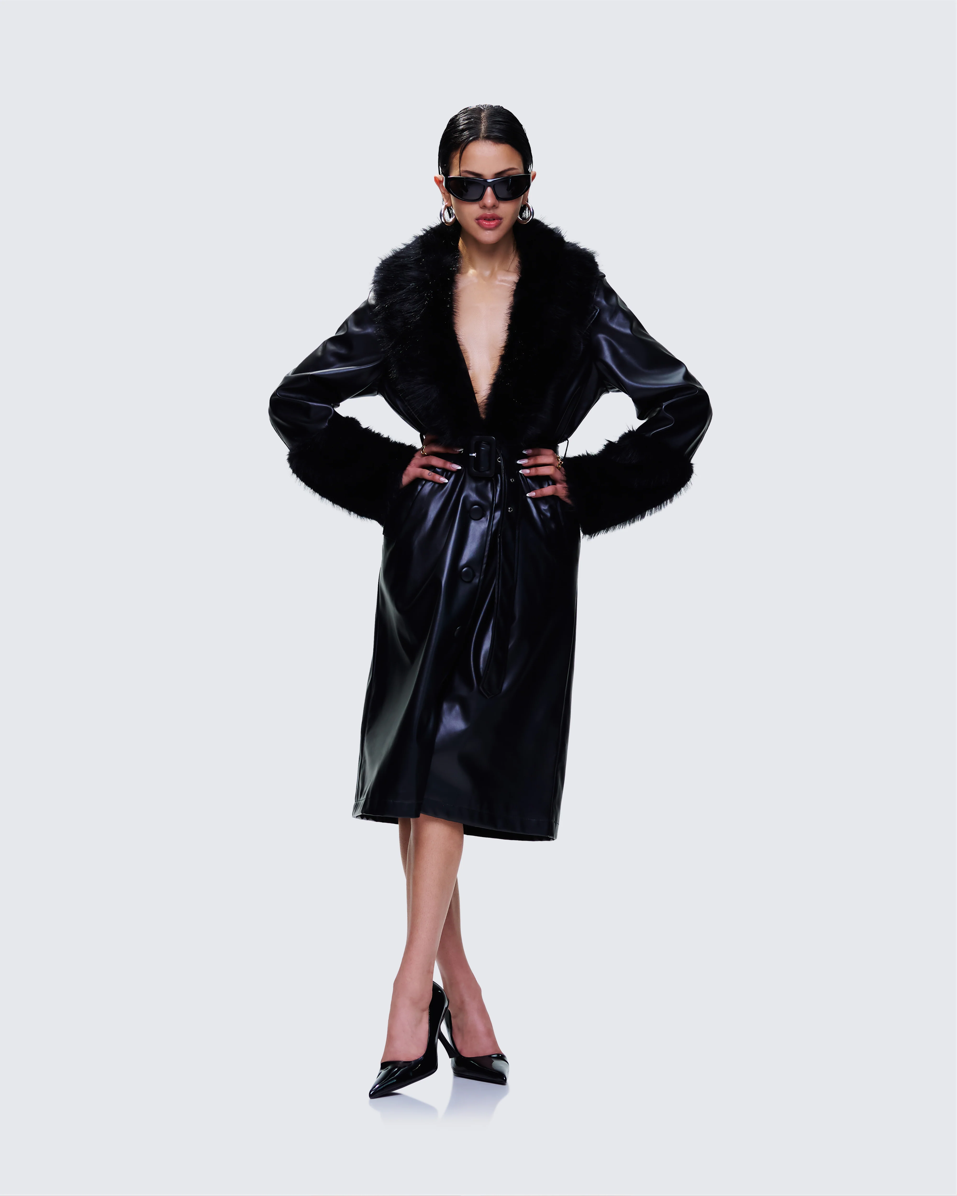 Willa Black Vegan Fur Leather Coat - Image 5