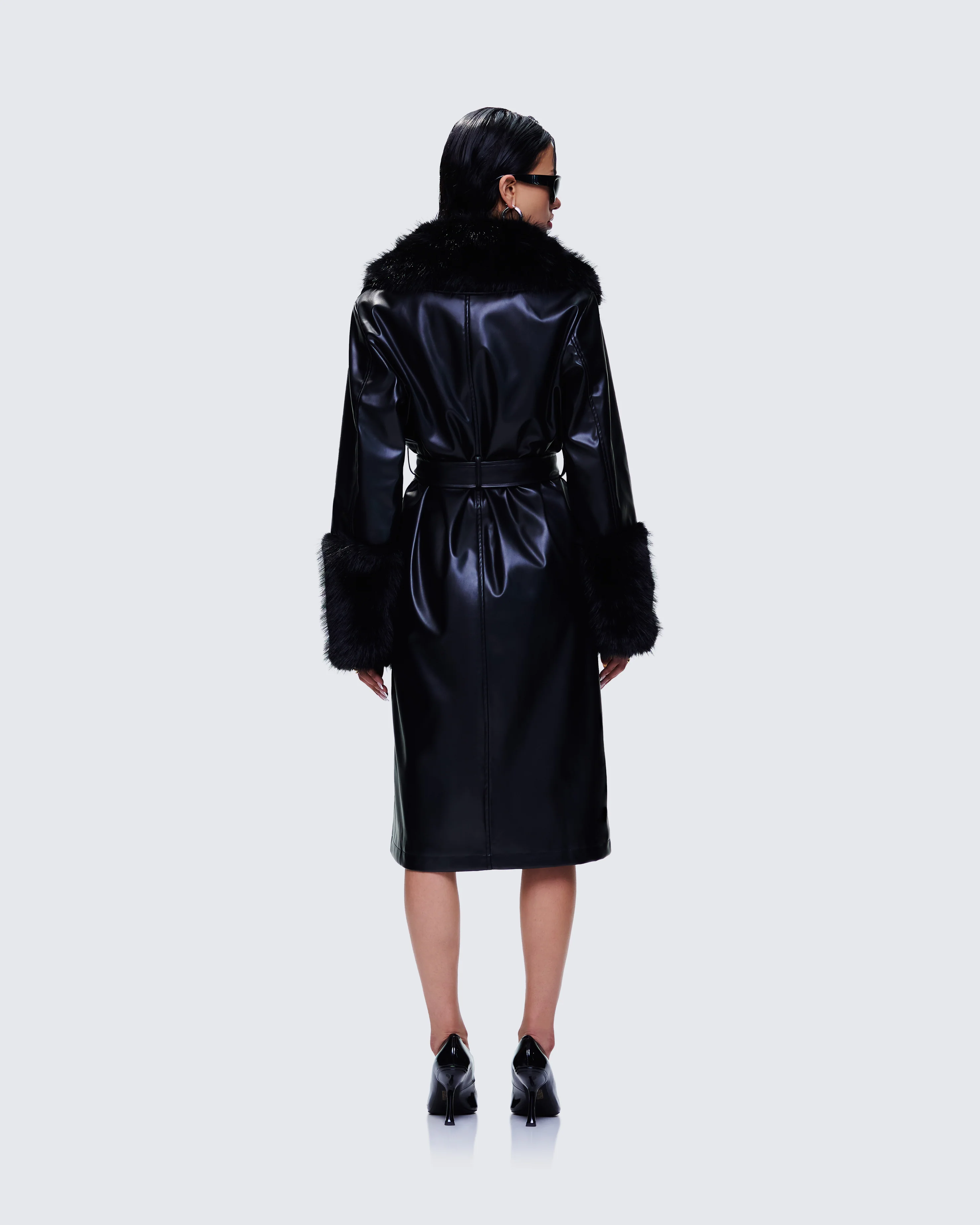 Willa Black Vegan Fur Leather Coat - Image 6