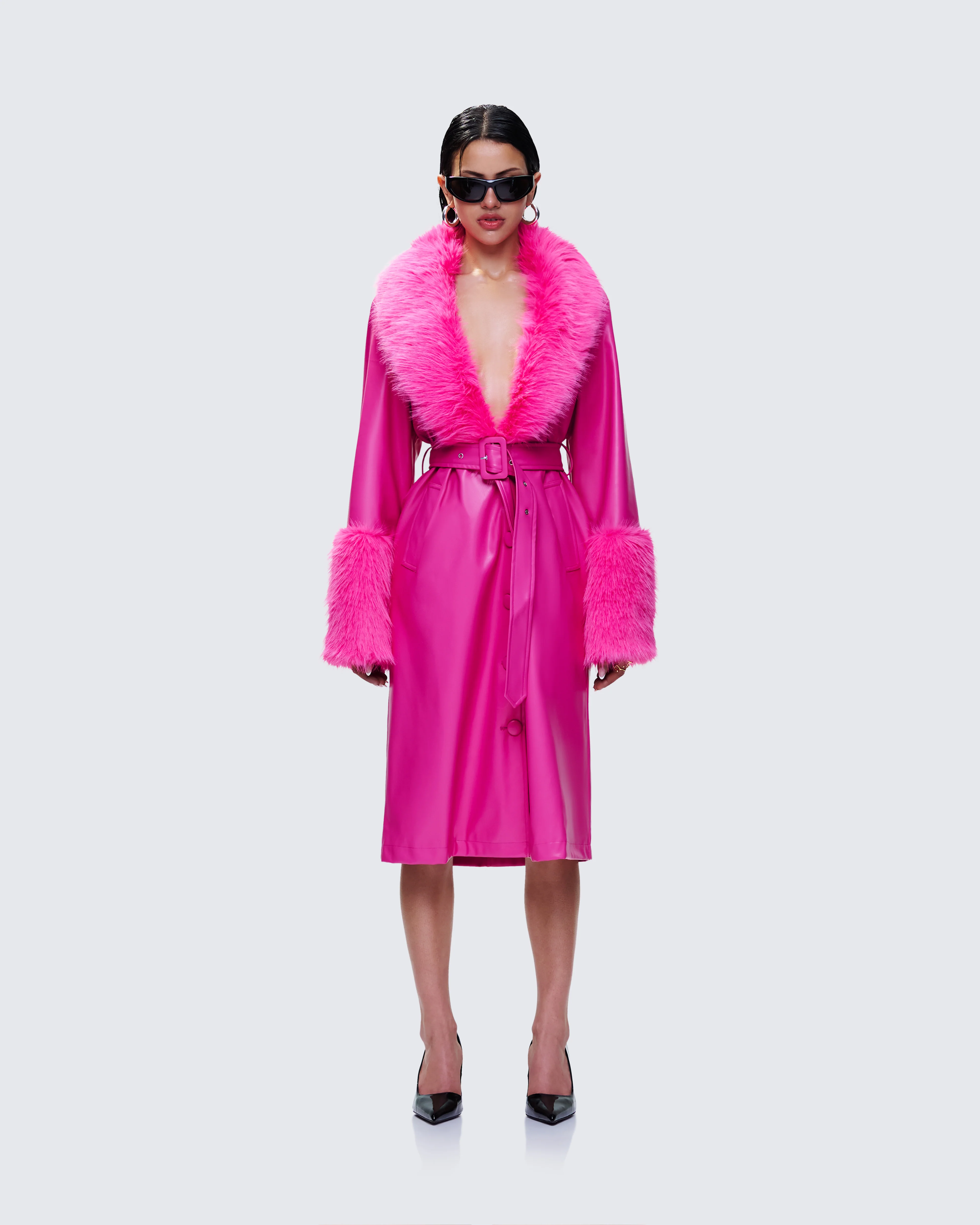 Willa Pink Vegan Fur Leather Coat - Image 3