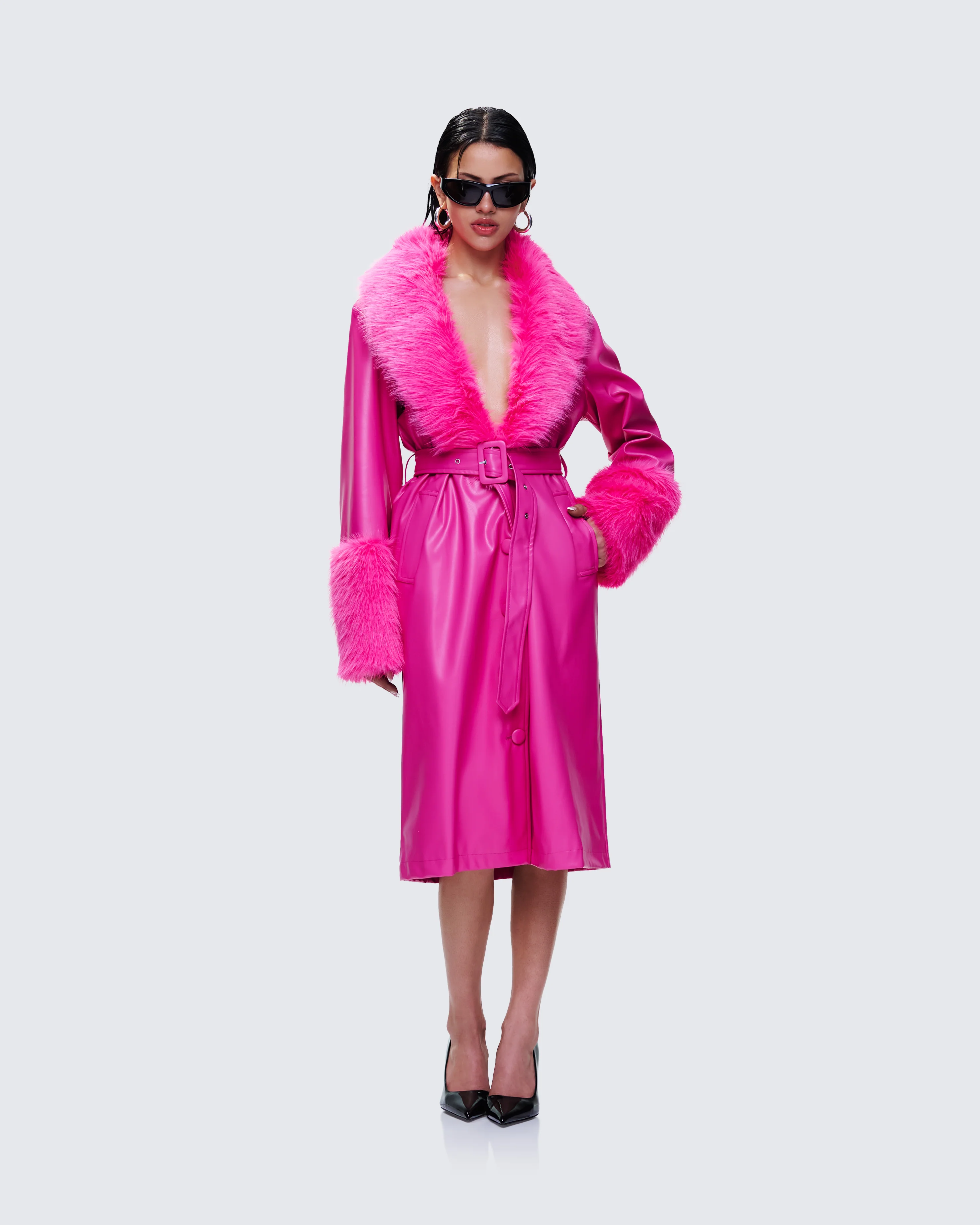 Willa Pink Vegan Fur Leather Coat - Image 4