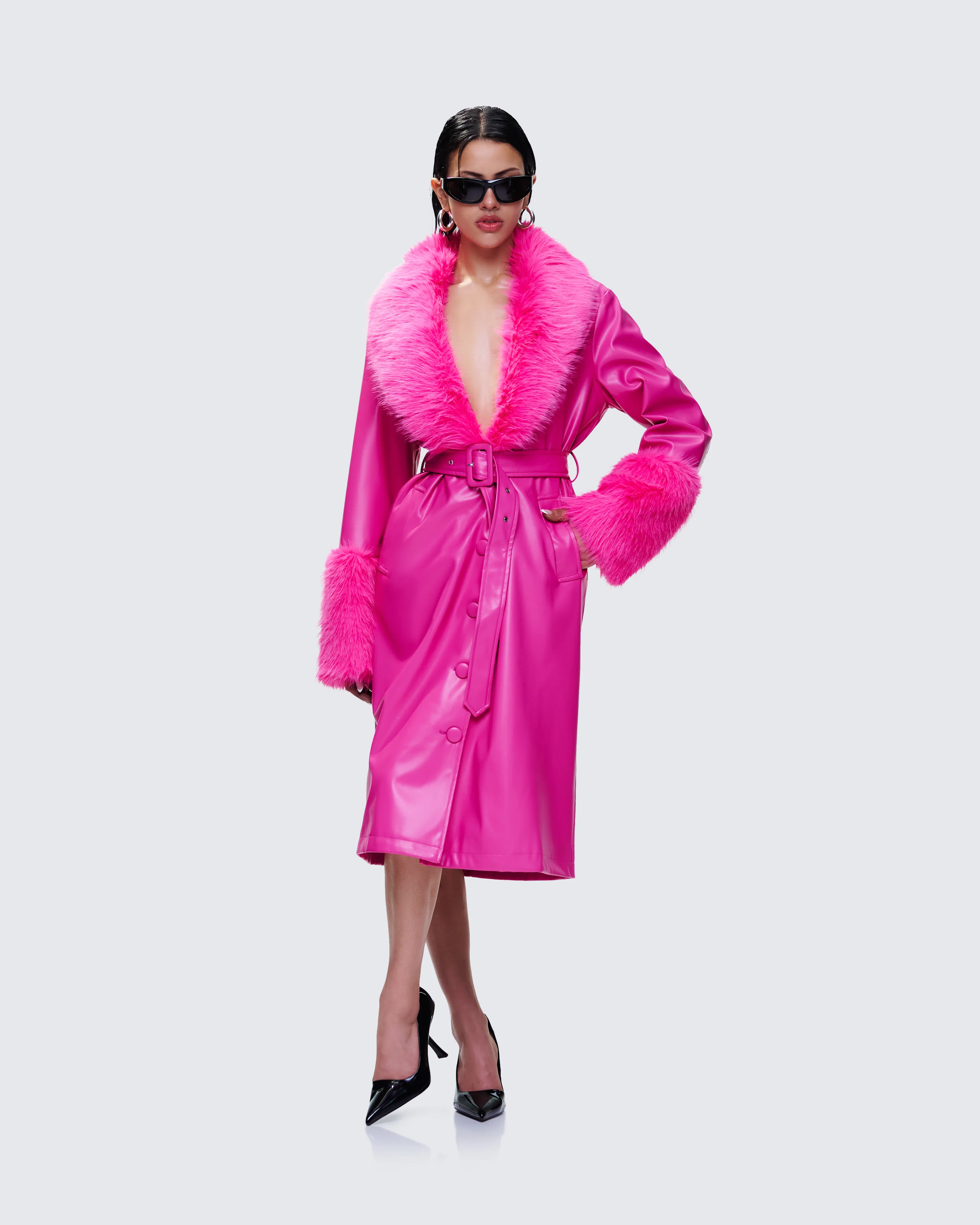Willa Pink Vegan Fur Leather Coat - Image 5
