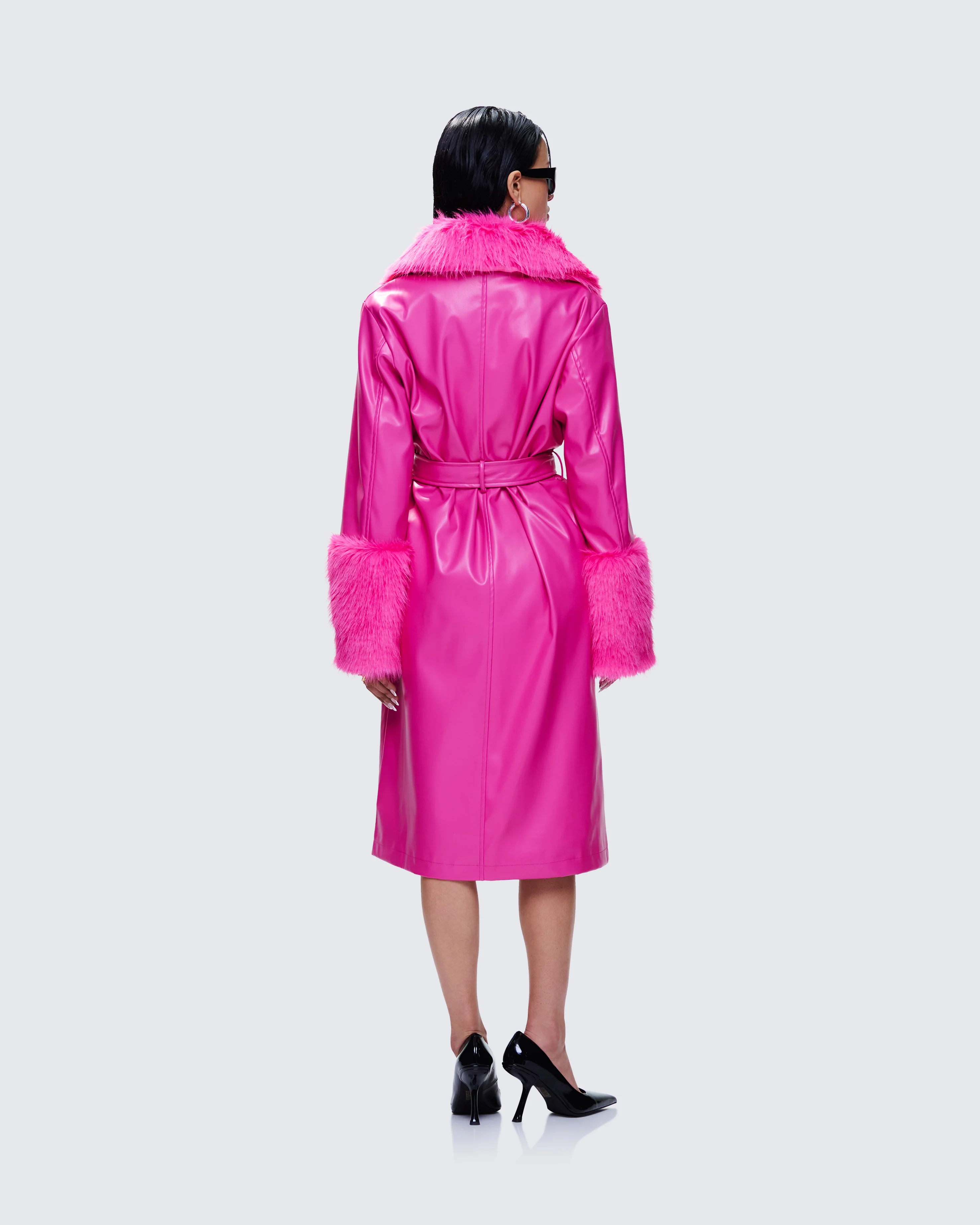 Willa Pink Vegan Fur Leather Coat - Image 6