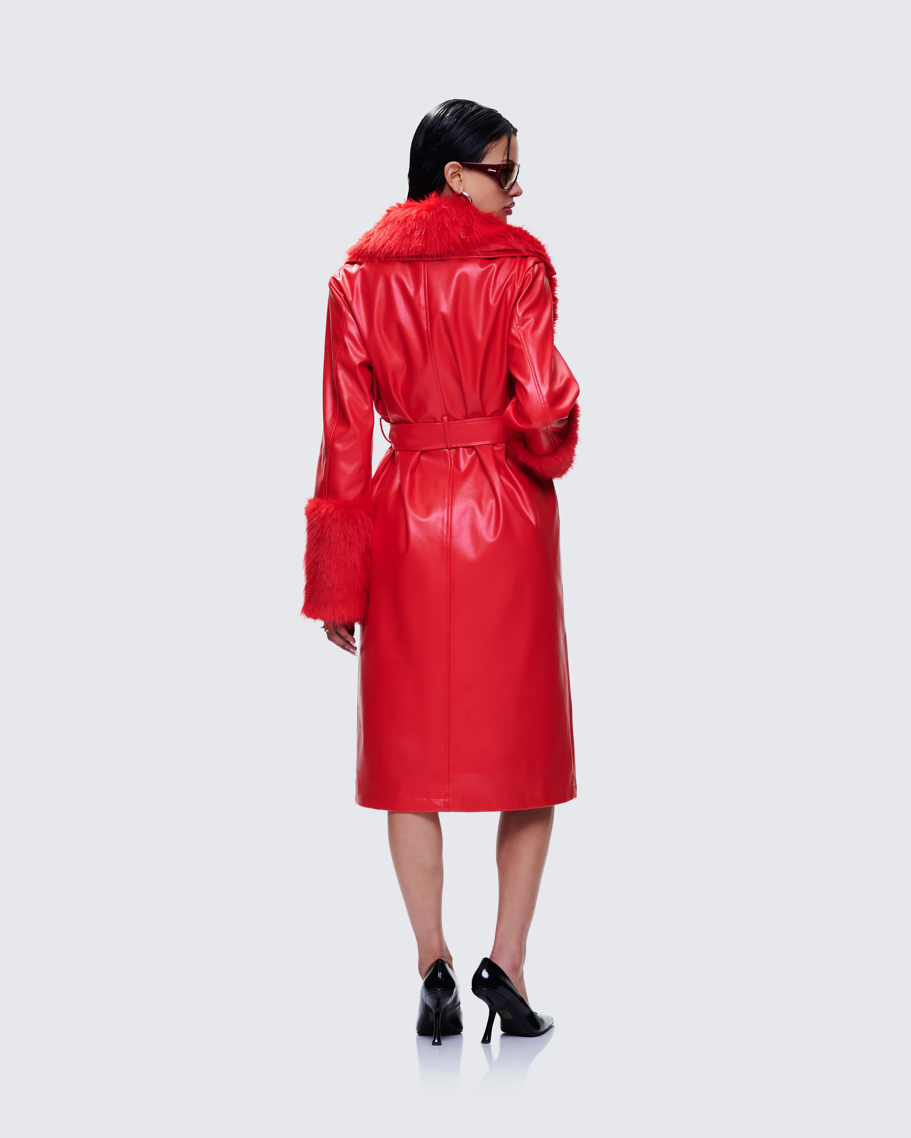 Willa Red Vegan Fur Leather Coat - Image 6