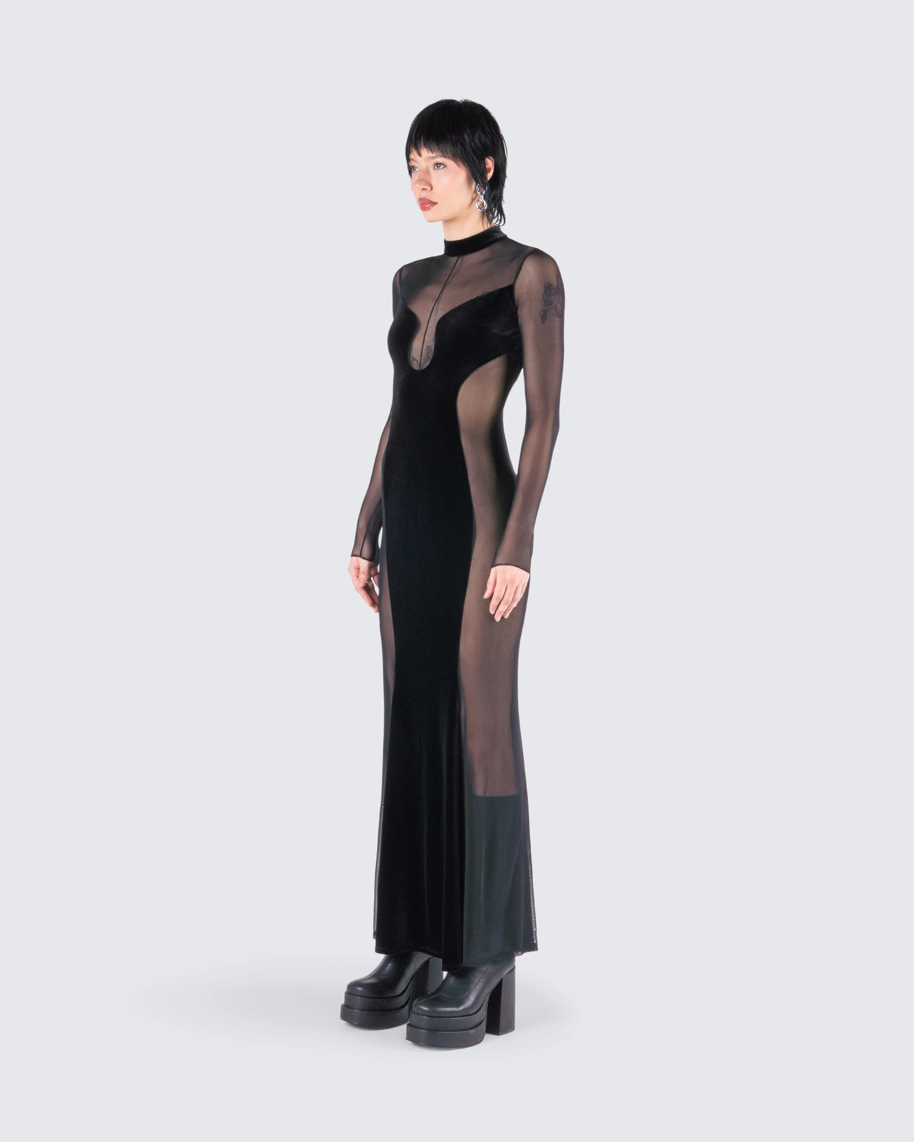 Wilma Black Velvet Paneled Gown - Image 5