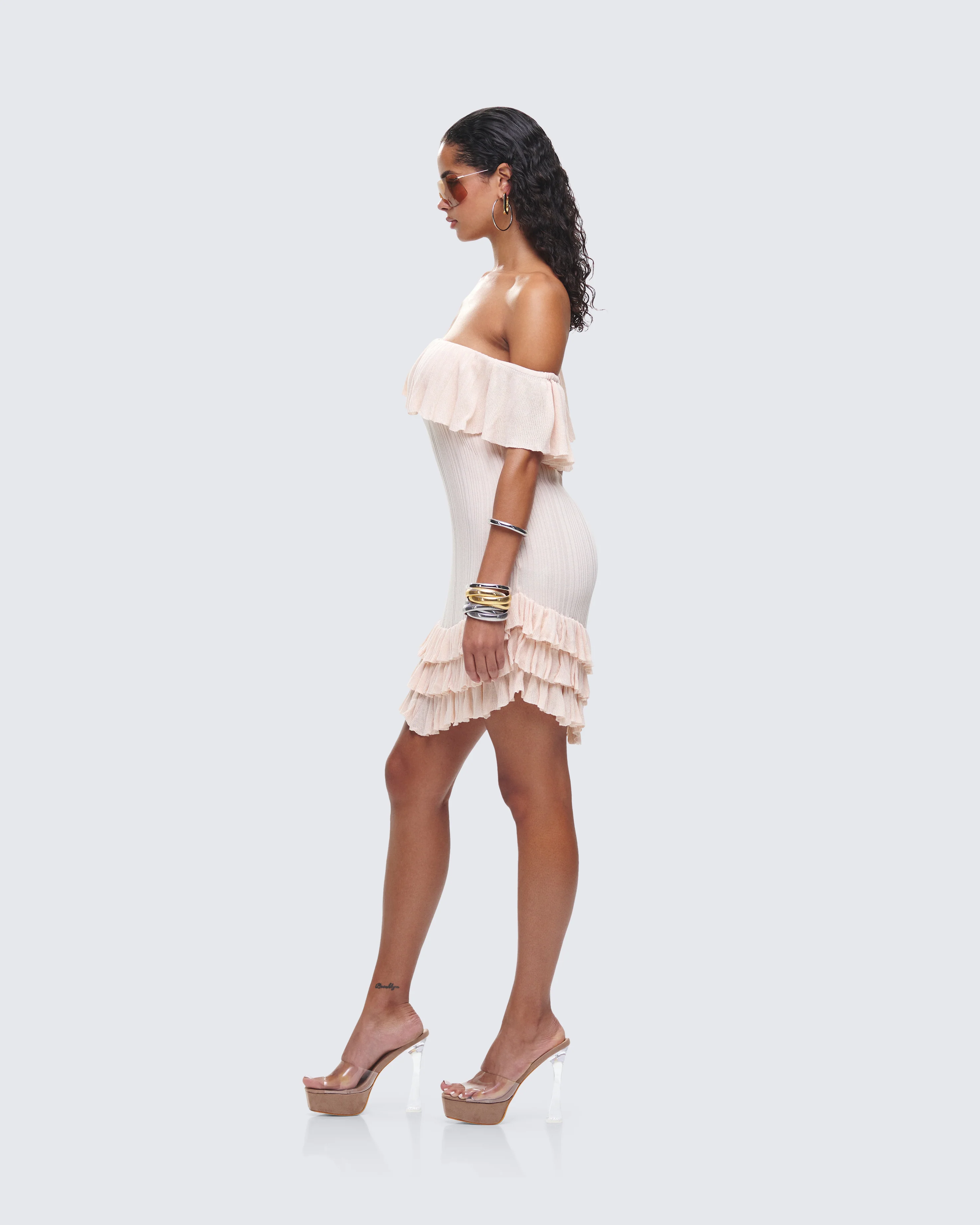 Winsley Peach Ruffle Knit Mini Dress - Image 6