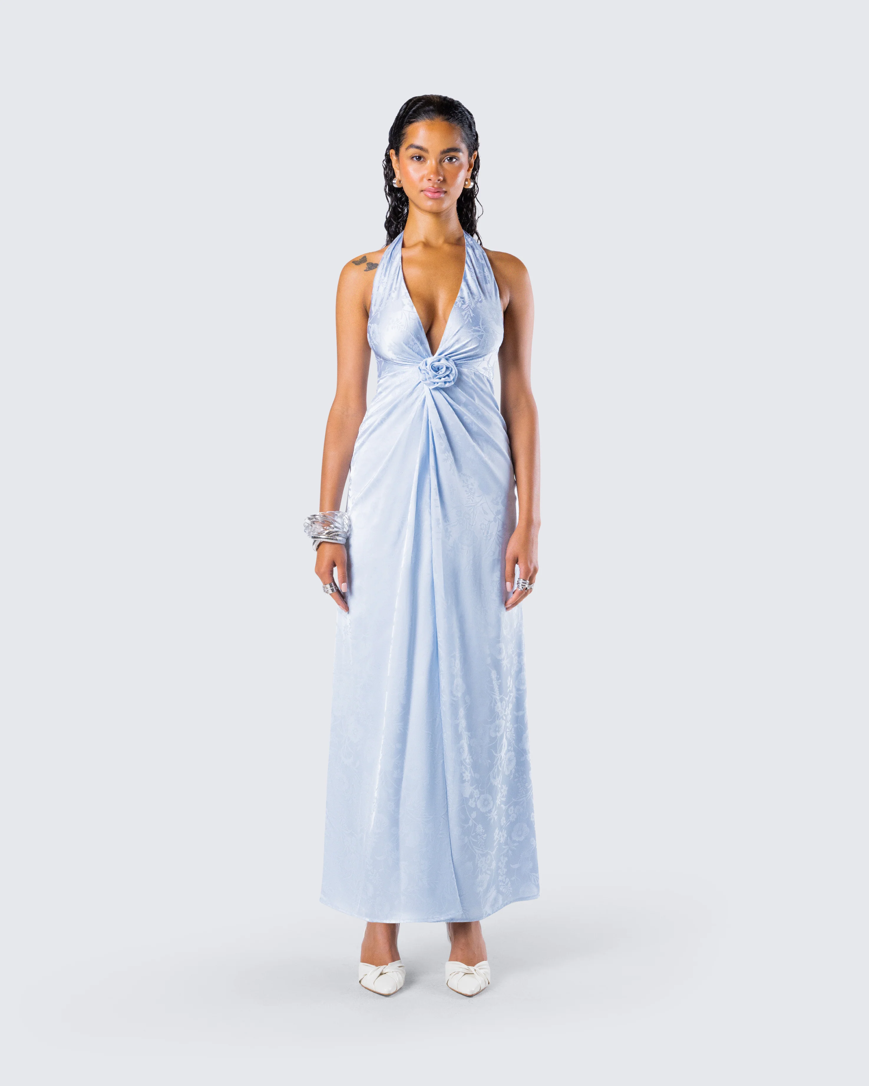 Xylah Baby Blue Rosette Maxi Dress - Image 4