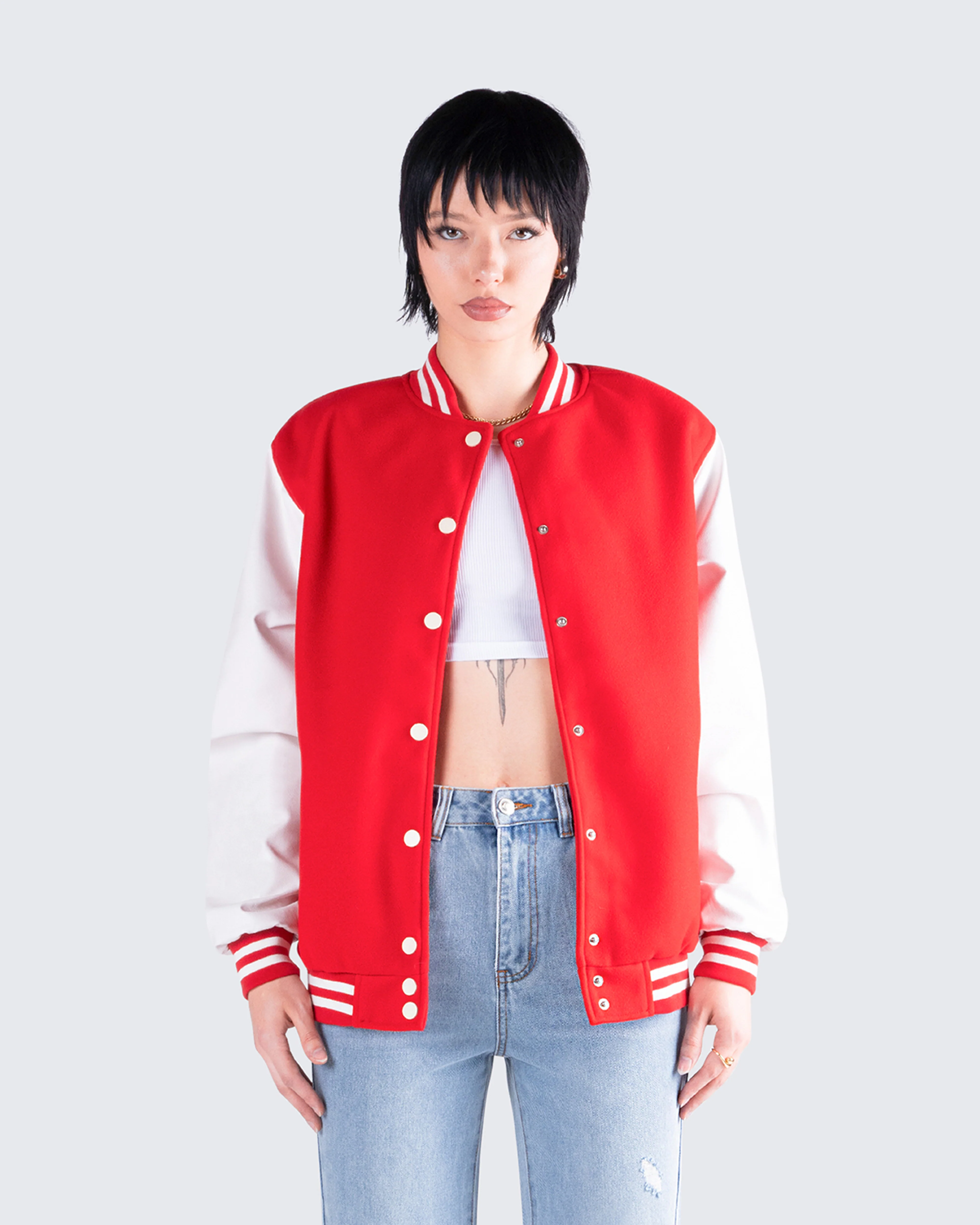 Yai Red Varsity Logo Patch Jacket - Image 4