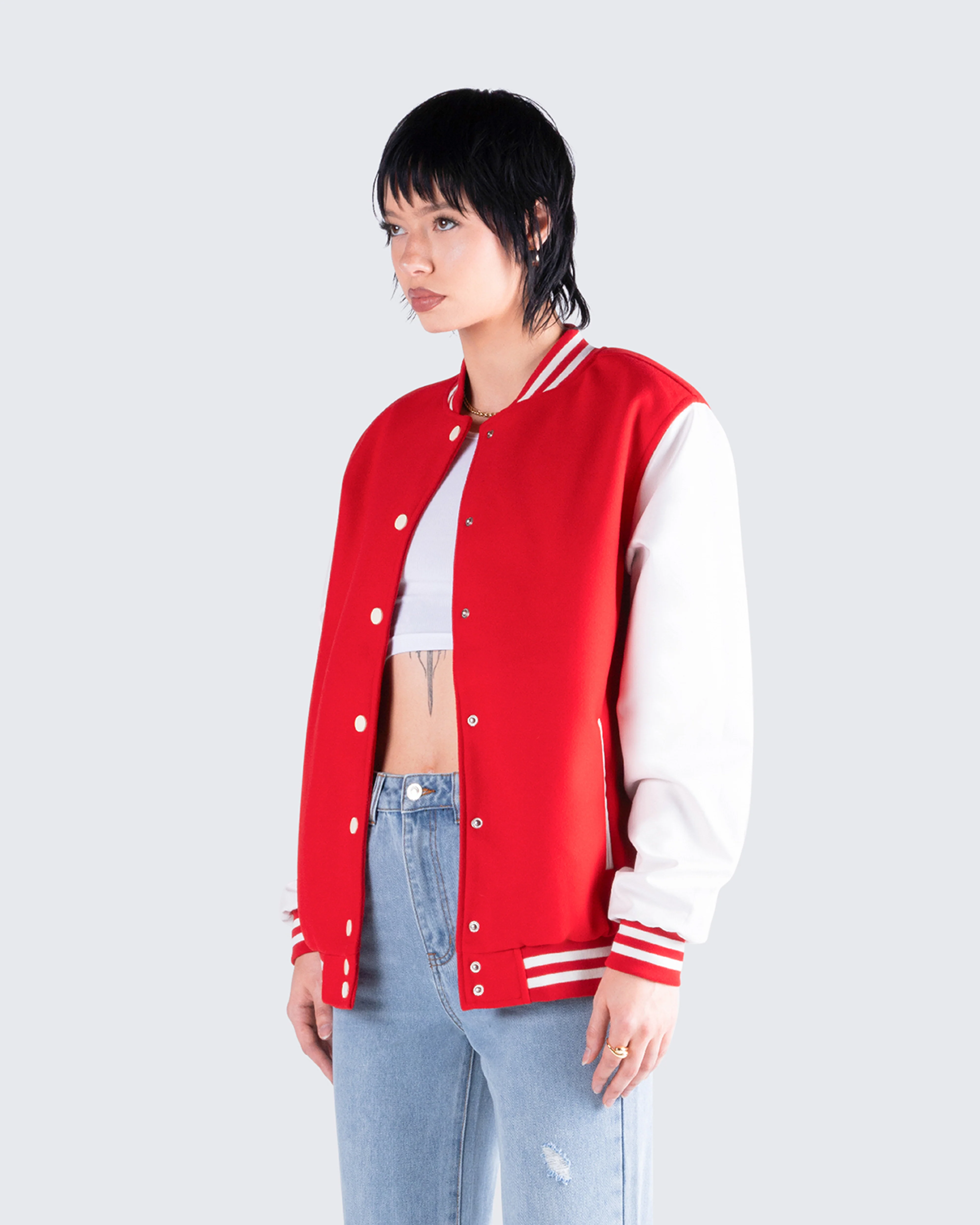 Yai Red Varsity Logo Patch Jacket - Image 5
