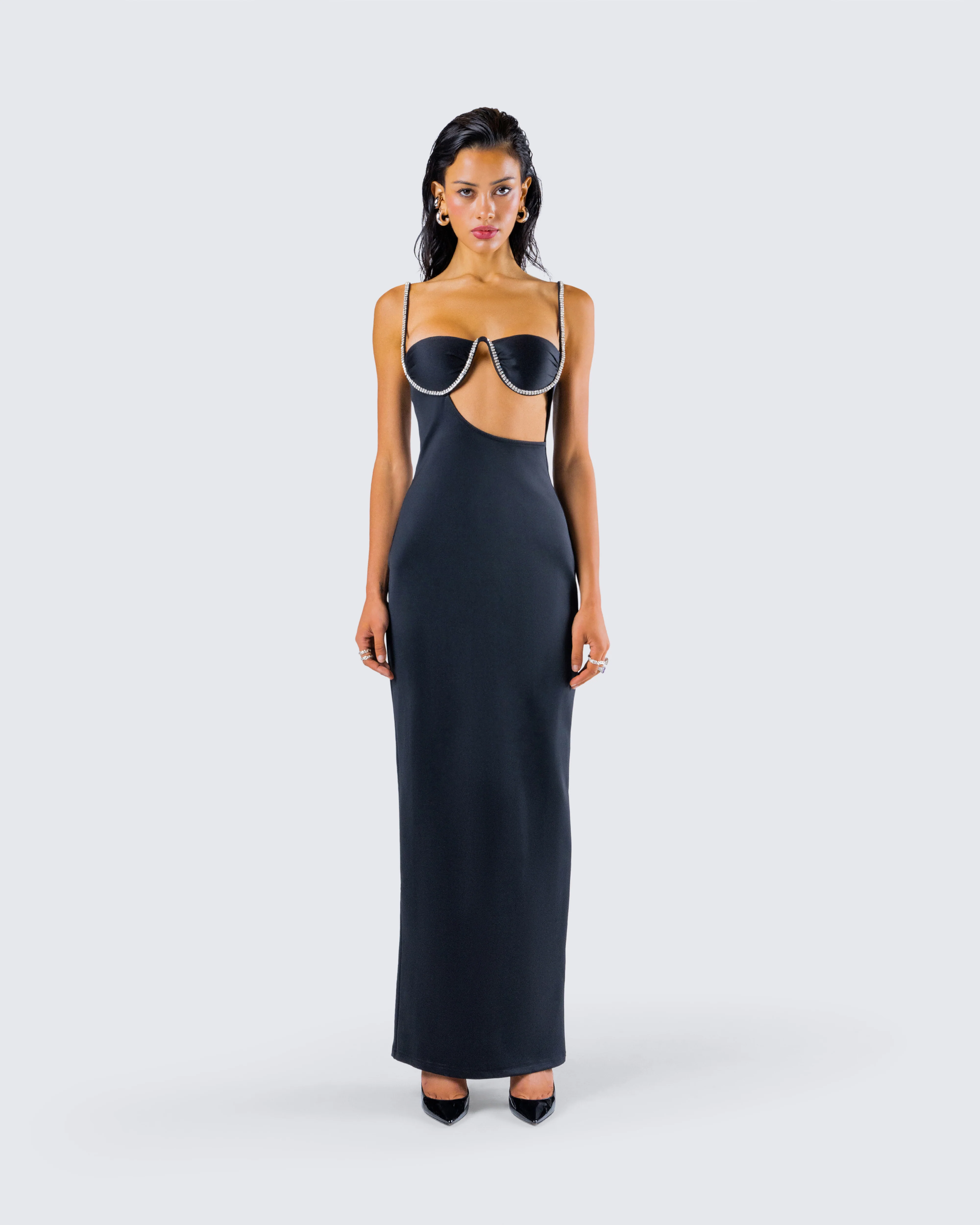 Yara Black Cut Out Maxi Dress - Image 4
