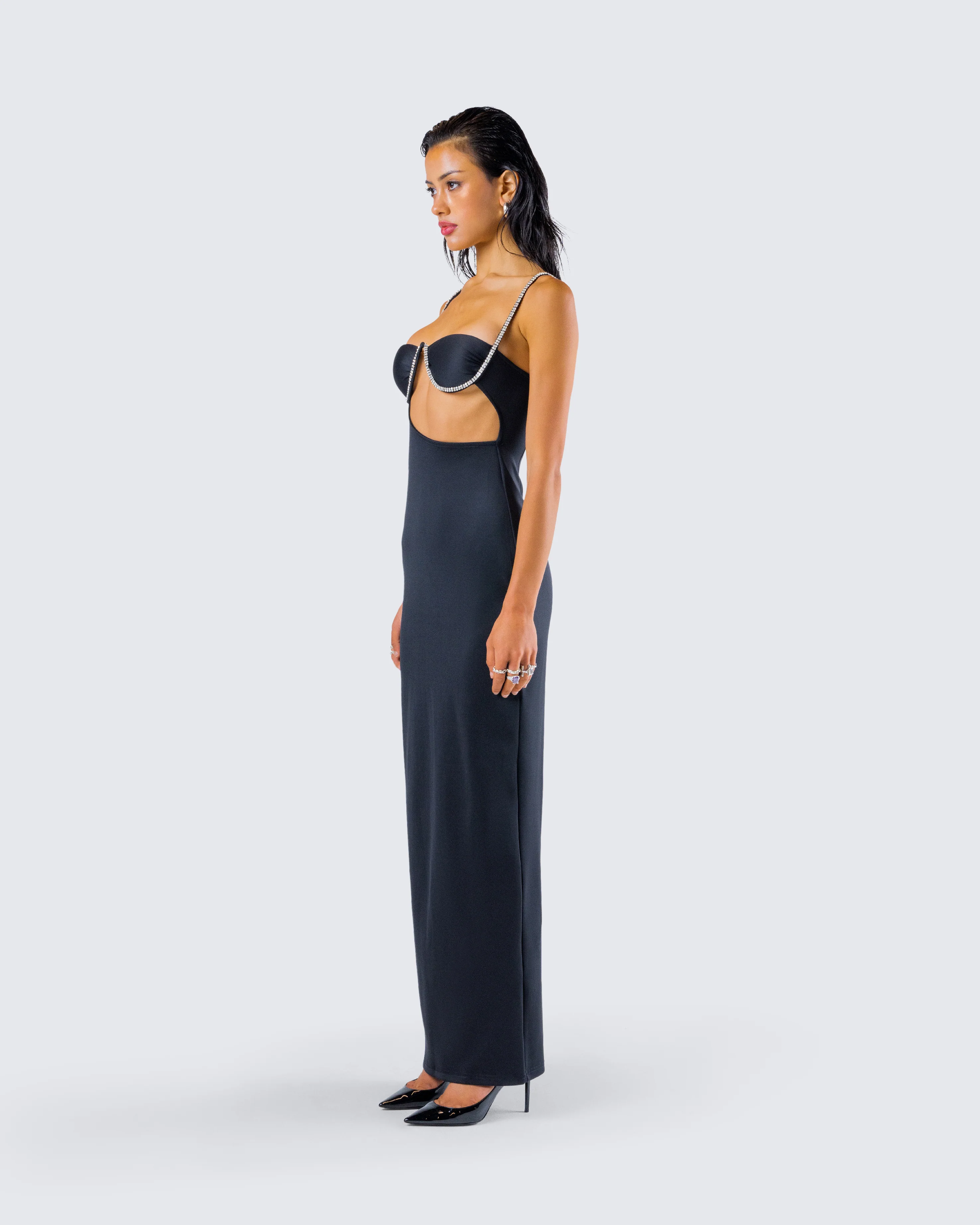 Yara Black Cut Out Maxi Dress - Image 5