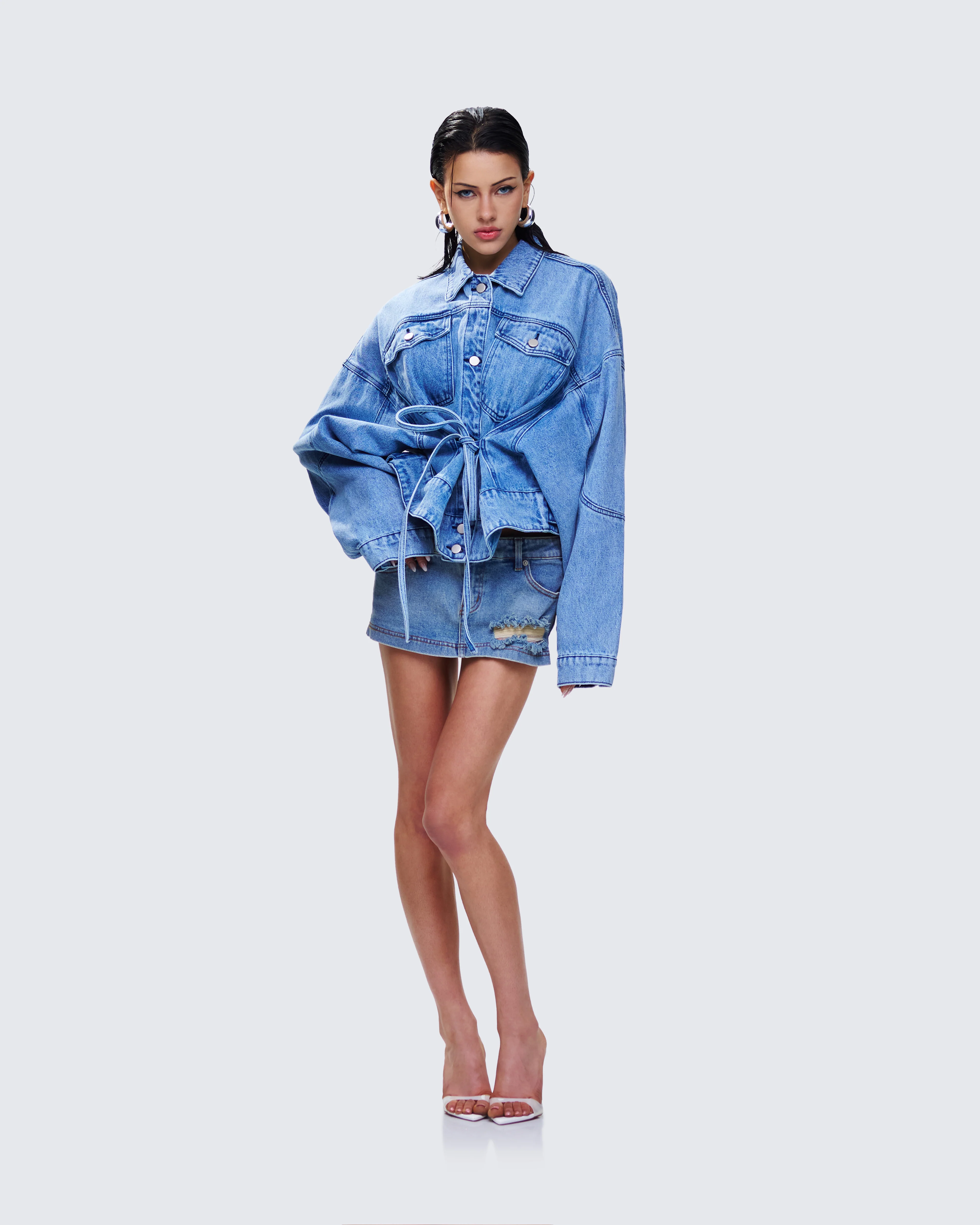 Yui Blue Denim Oversized Cropped Jacket - Image 7