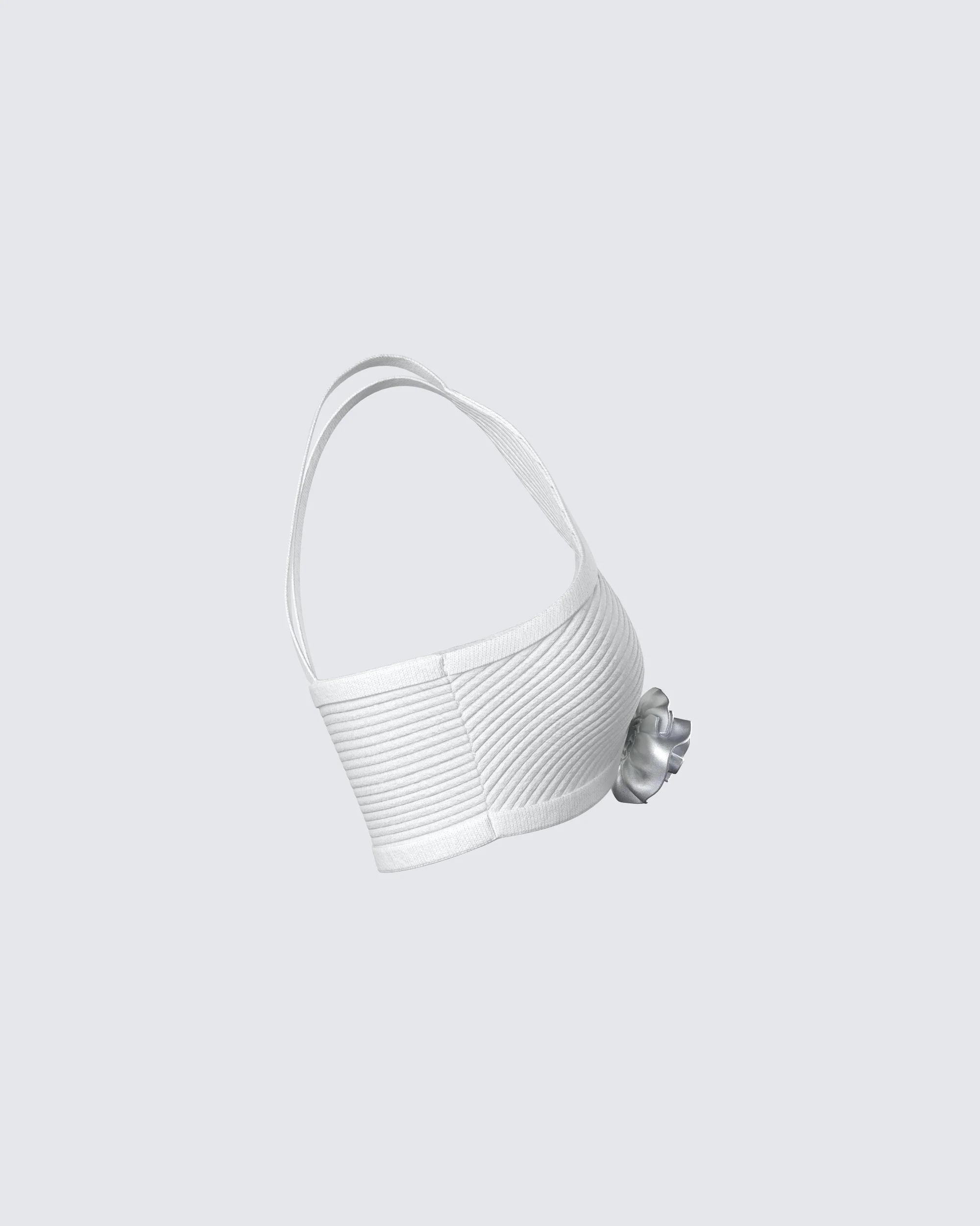 Yuka White Rosette Knit Crop Top - Image 2