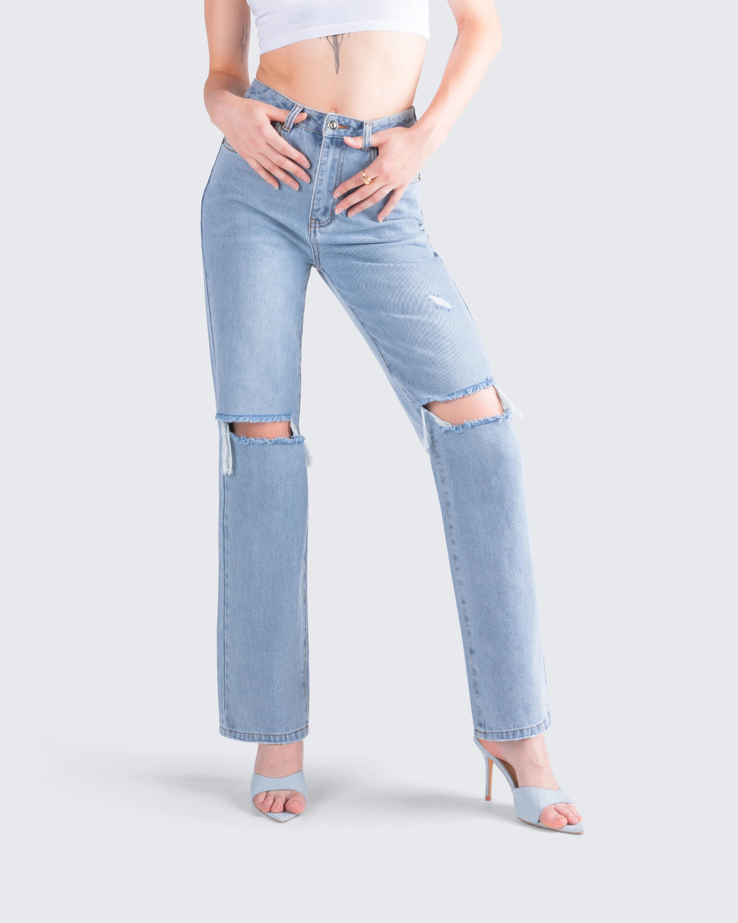 Yume Blue Distressed Denim Jean - Image 8