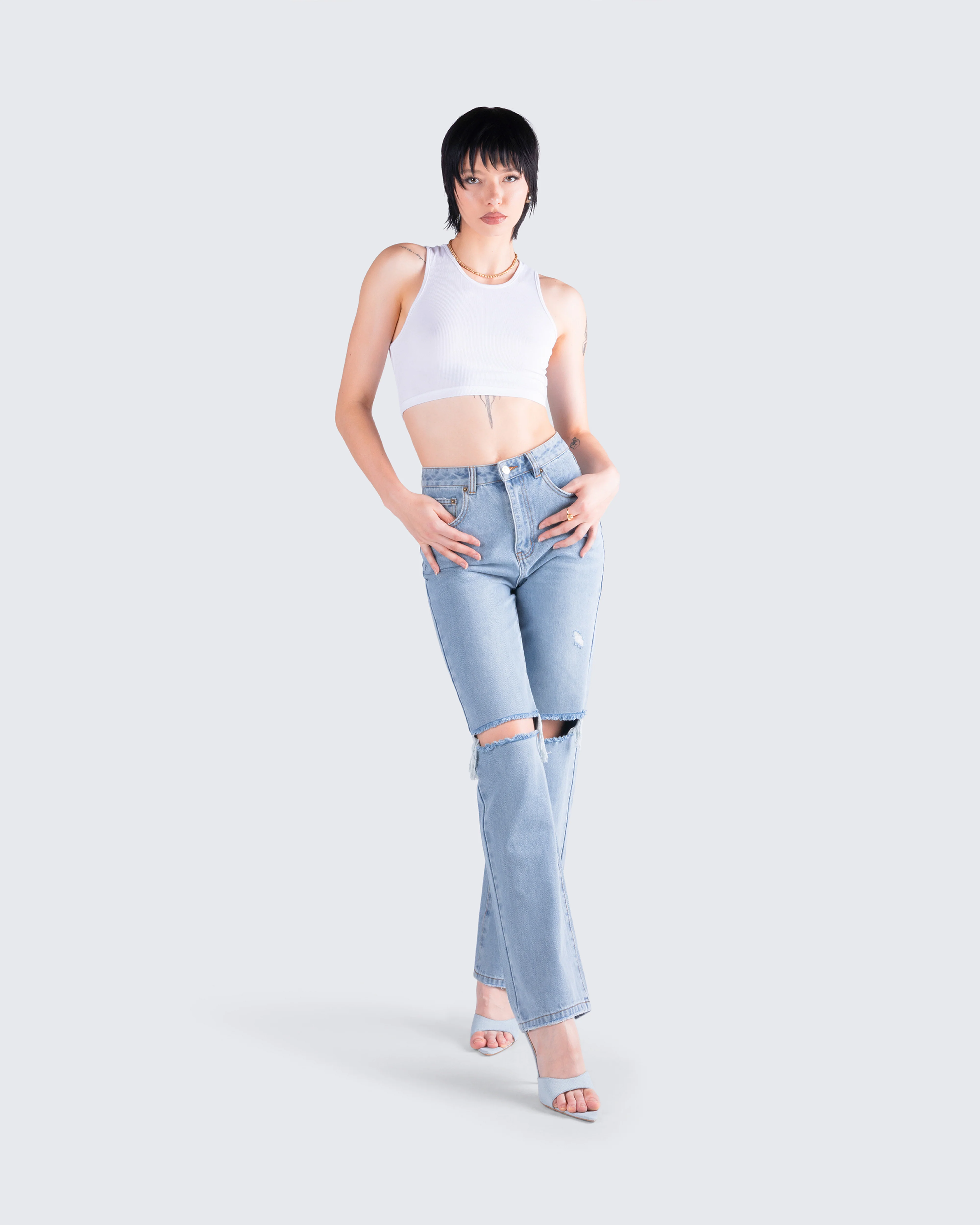 Yume Blue Distressed Denim Jean - Image 9