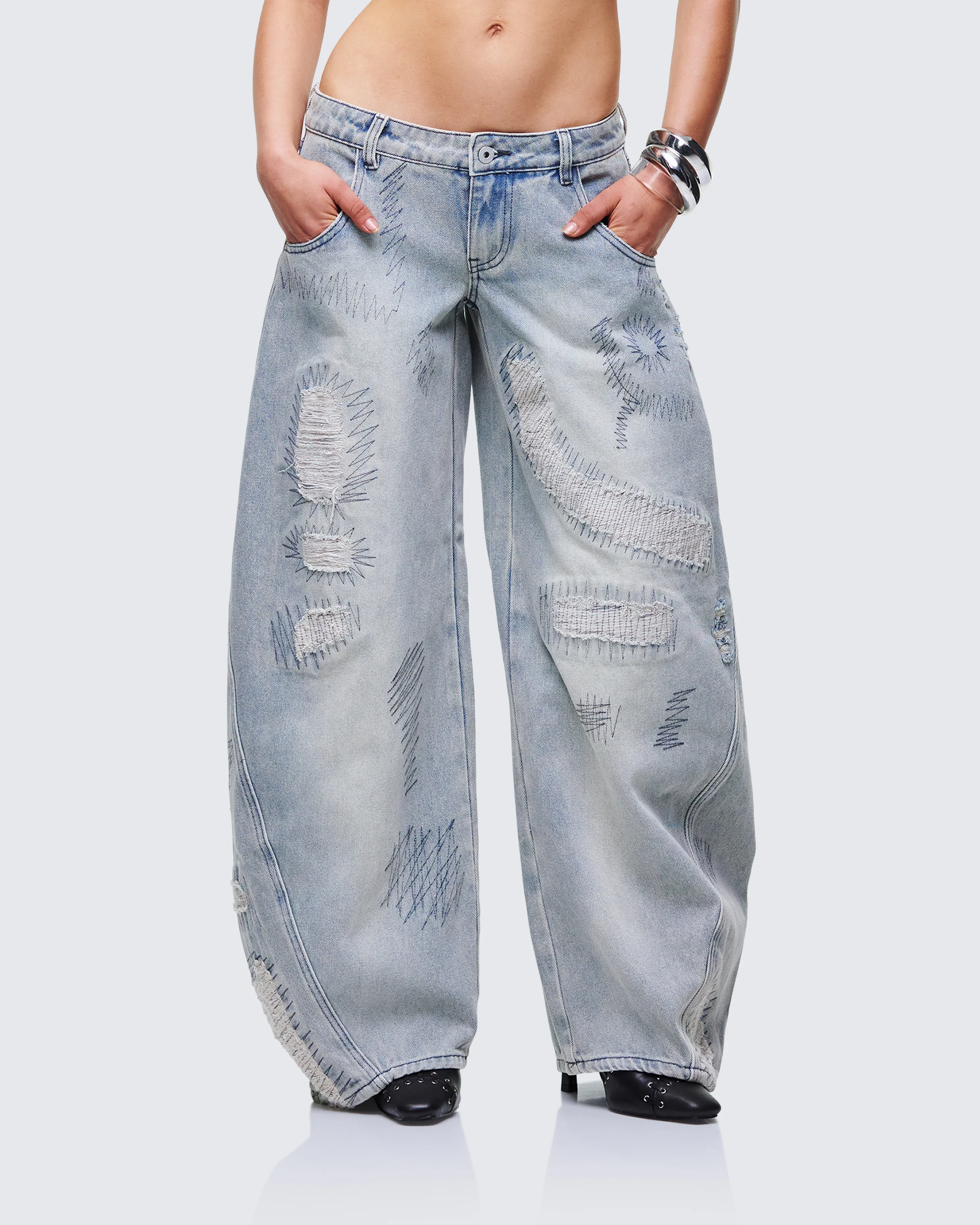 Zaid Gray Denim Sashiko Jeans - Image 3