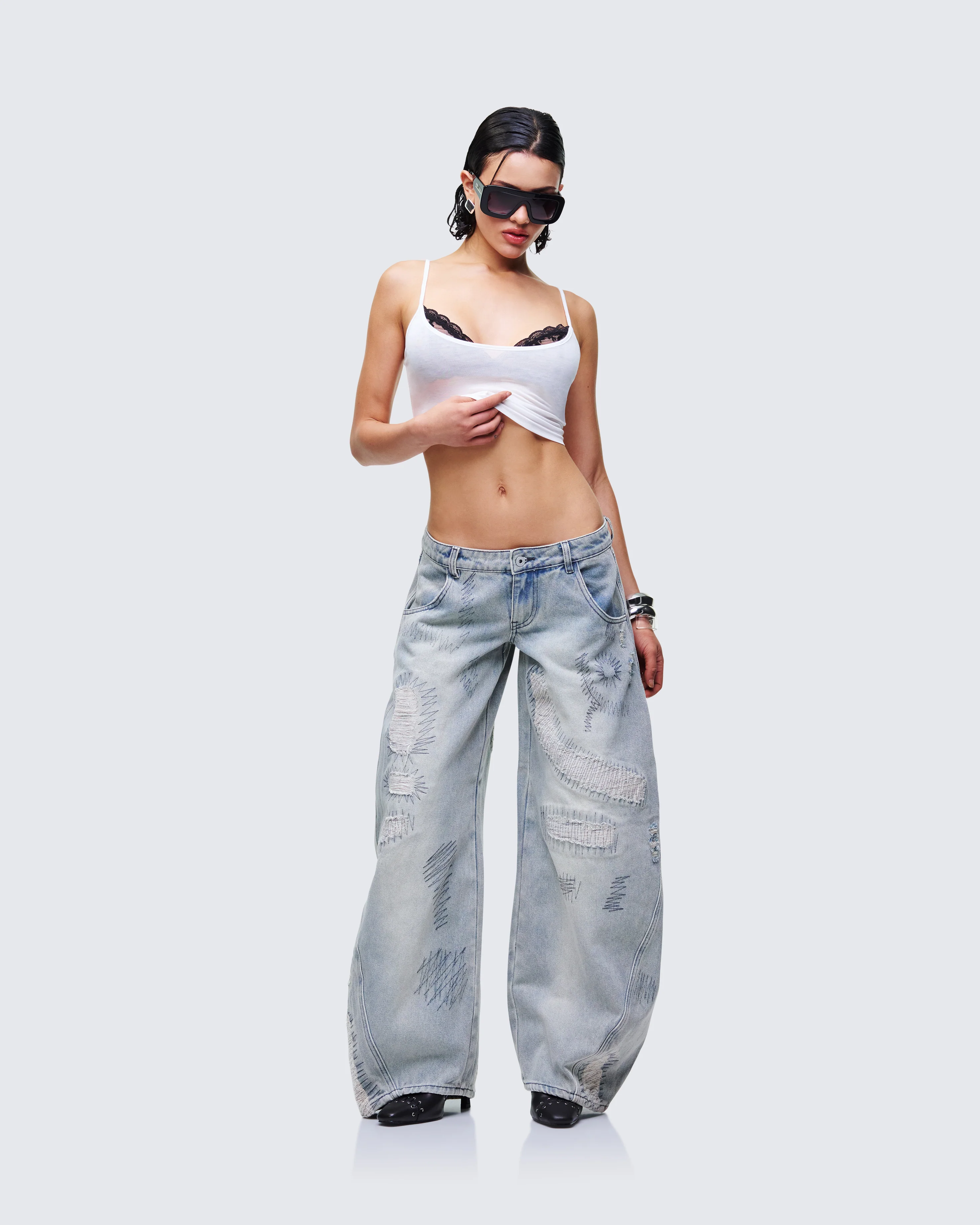 Zaid Gray Denim Sashiko Jeans - Image 5