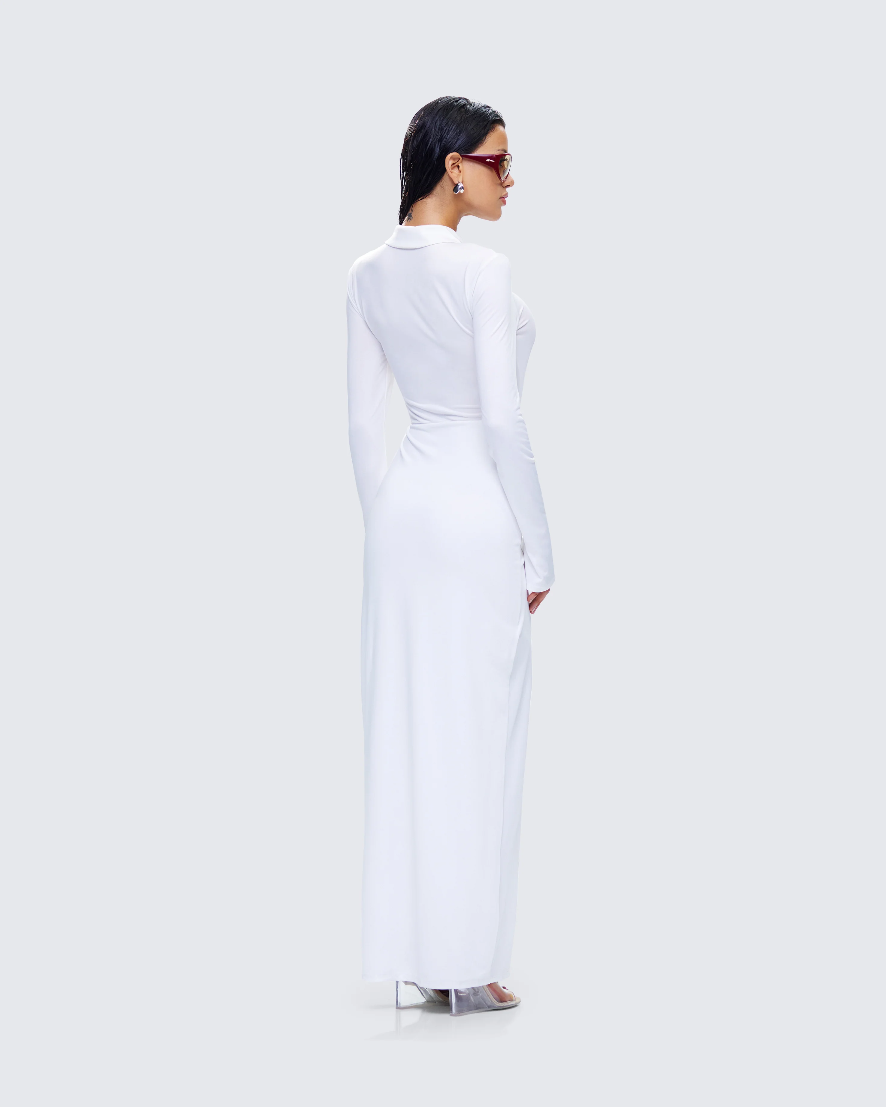 Zaida White Plunge Maxi Dress - Image 7