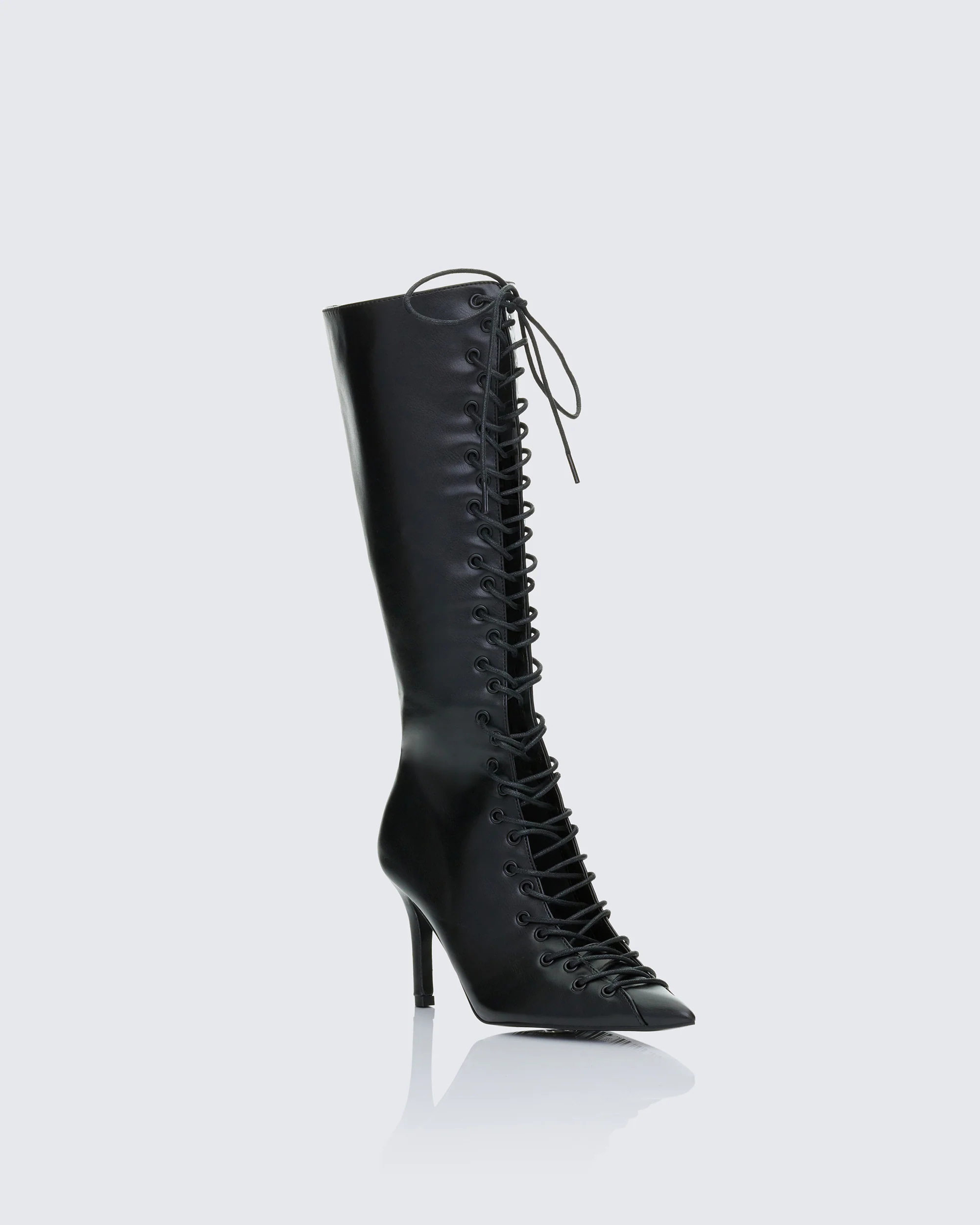Zalika Black Knee High Lace up Corset Boot - Image 2