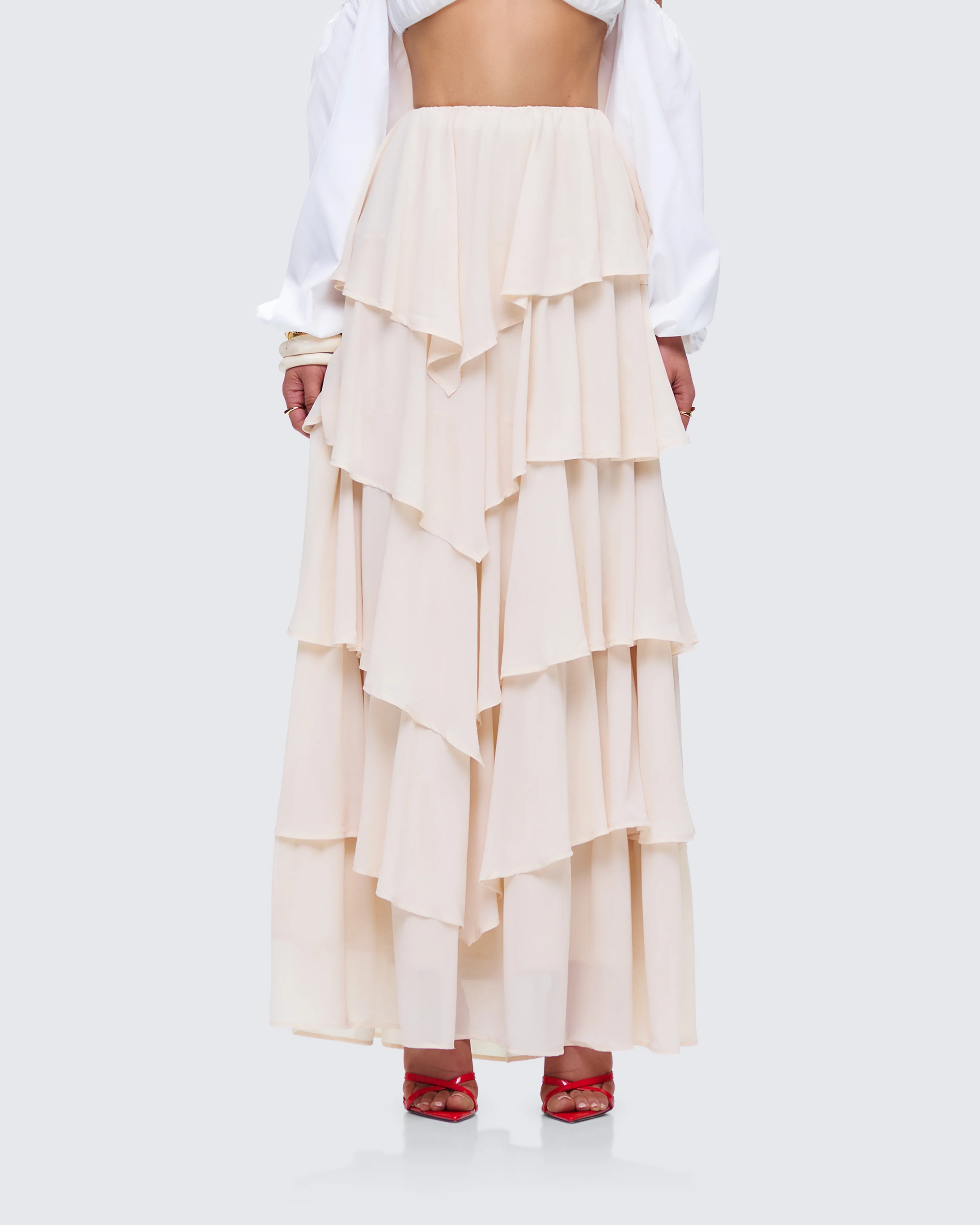 Zana Cream Tiered Ruffle Maxi Skirt - Image 4
