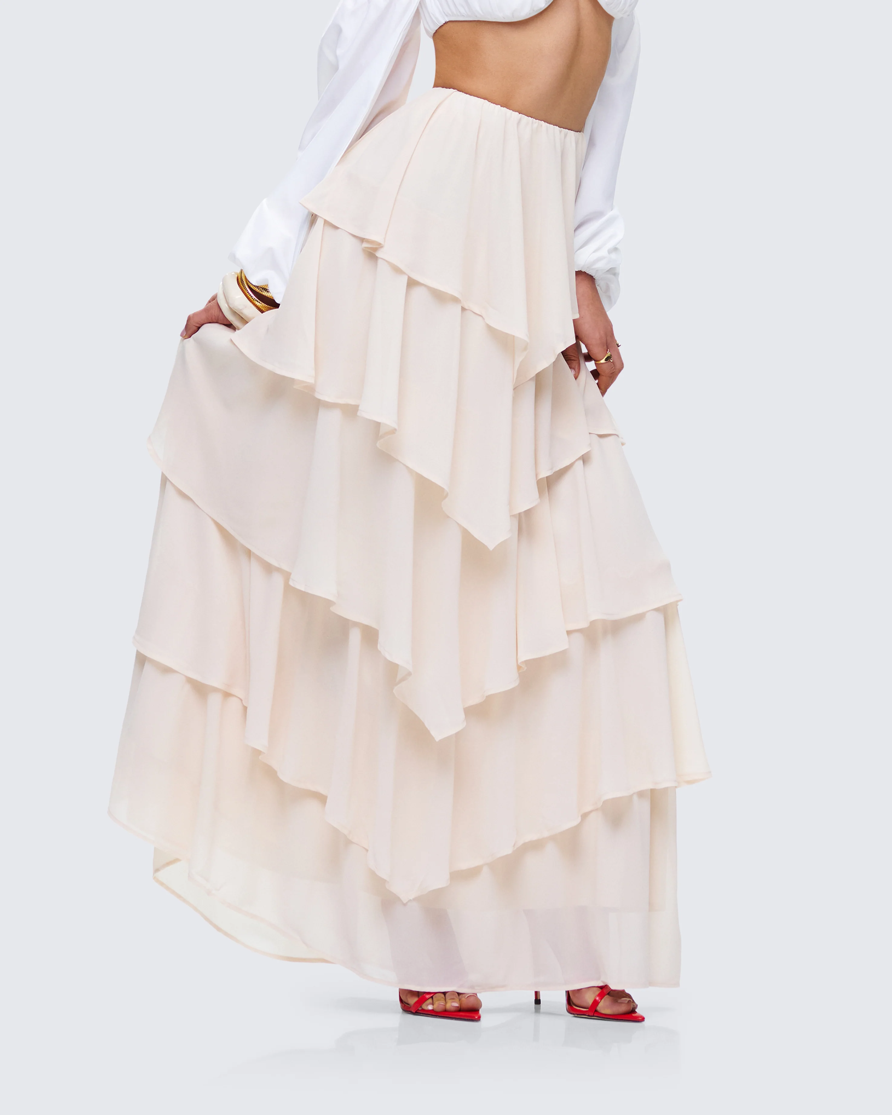 Zana Cream Tiered Ruffle Maxi Skirt - Image 5