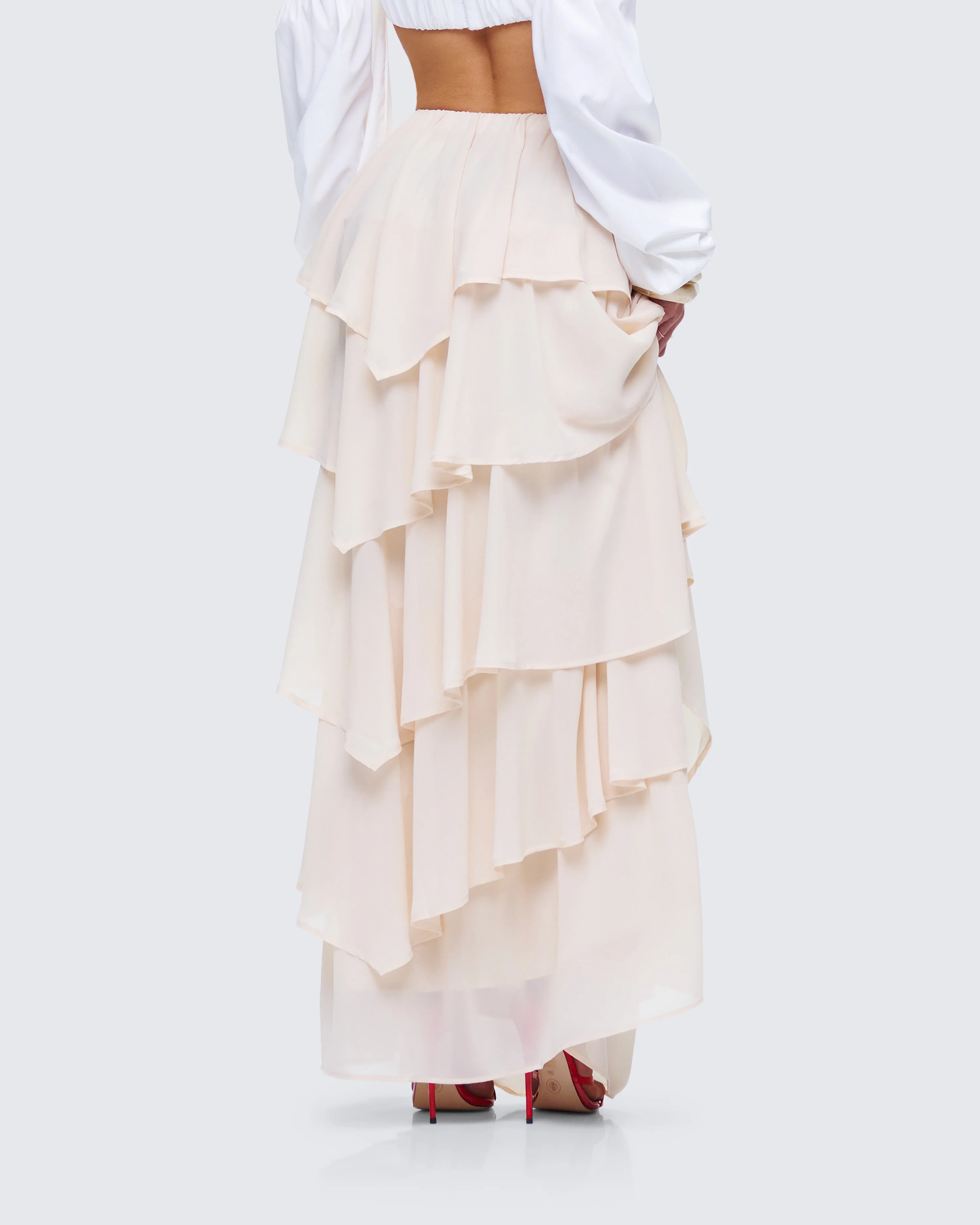 Zana Cream Tiered Ruffle Maxi Skirt - Image 6