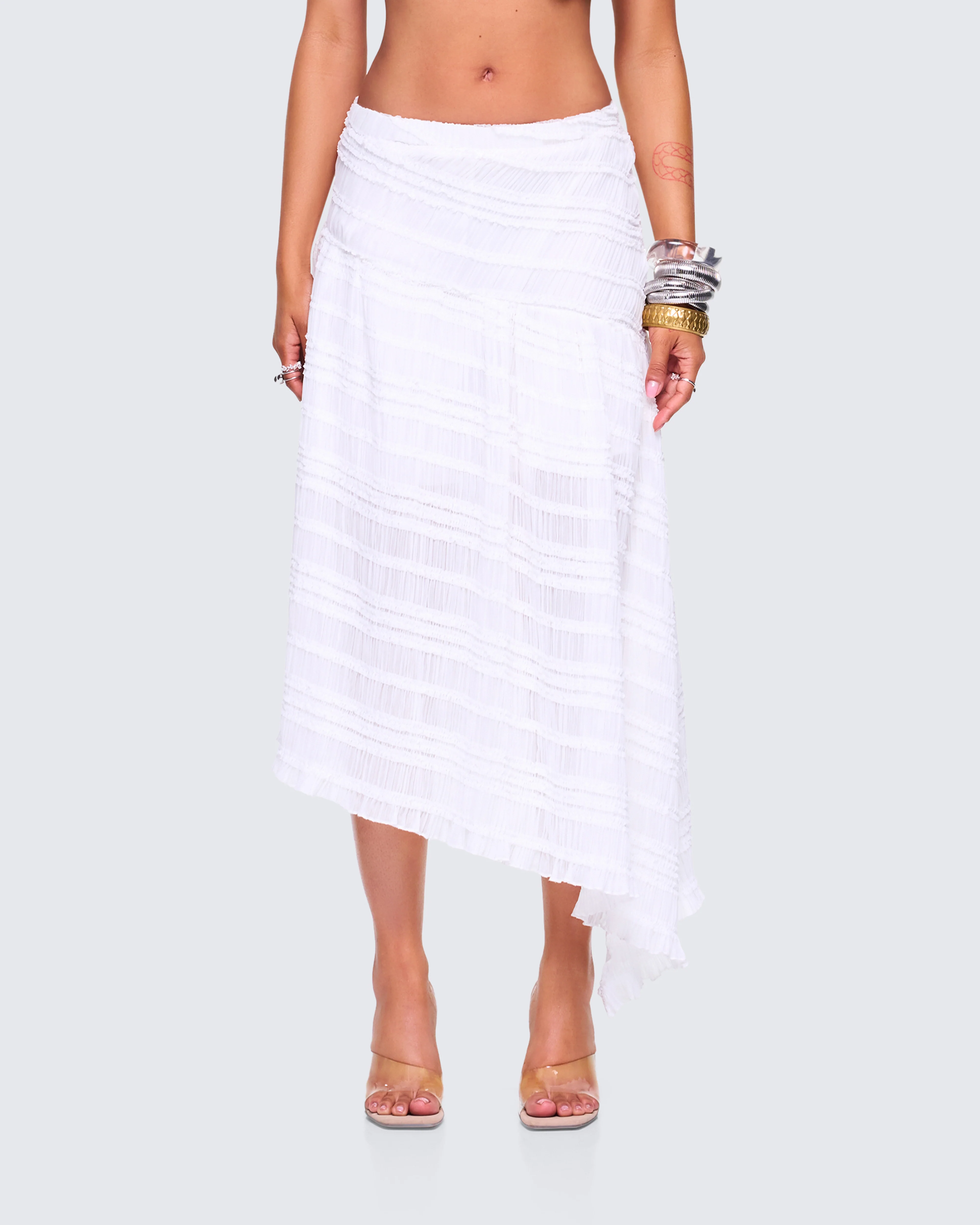 Zaya White Tiered Asymmetric Skirt - Image 4