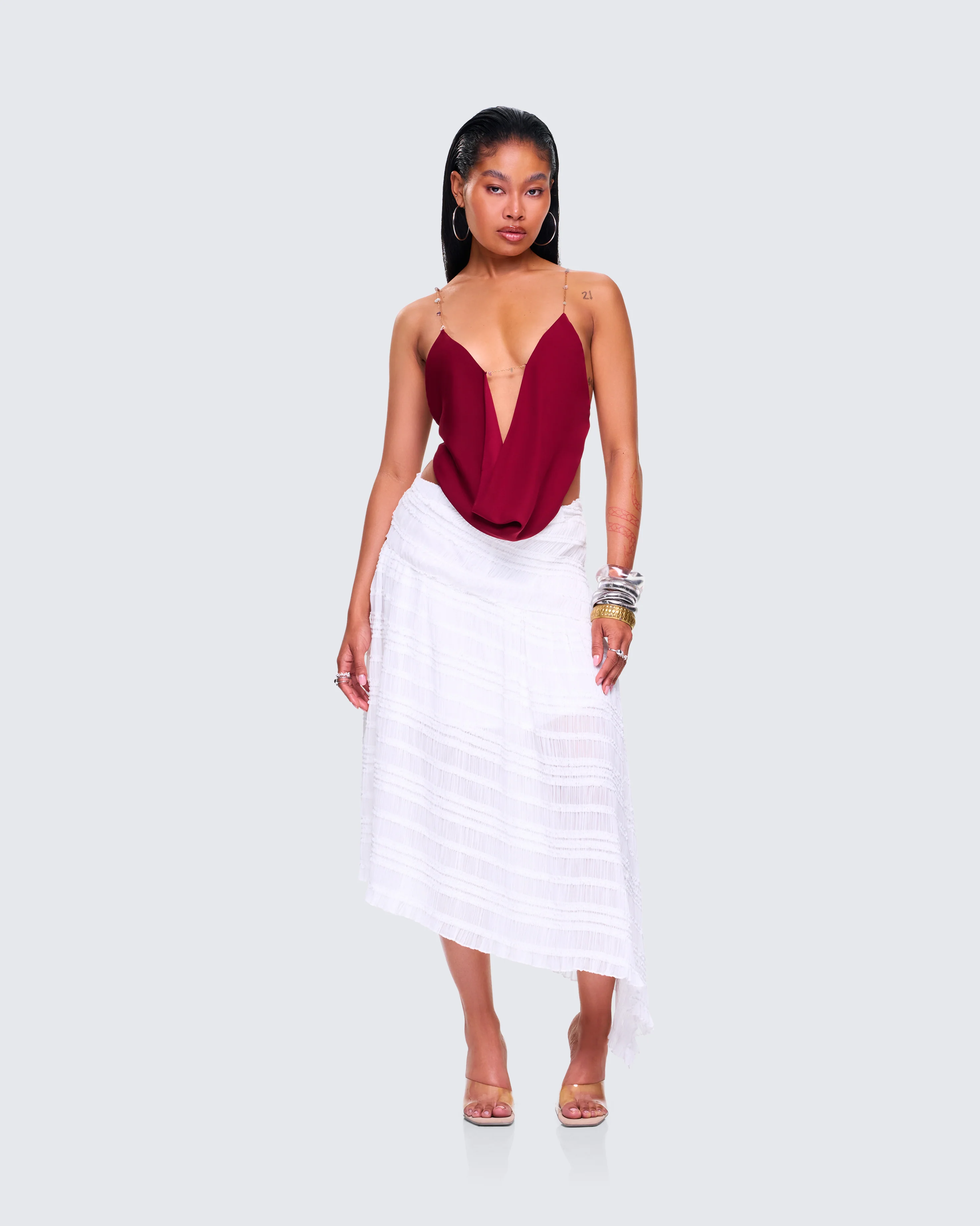 Zaya White Tiered Asymmetric Skirt - Image 8