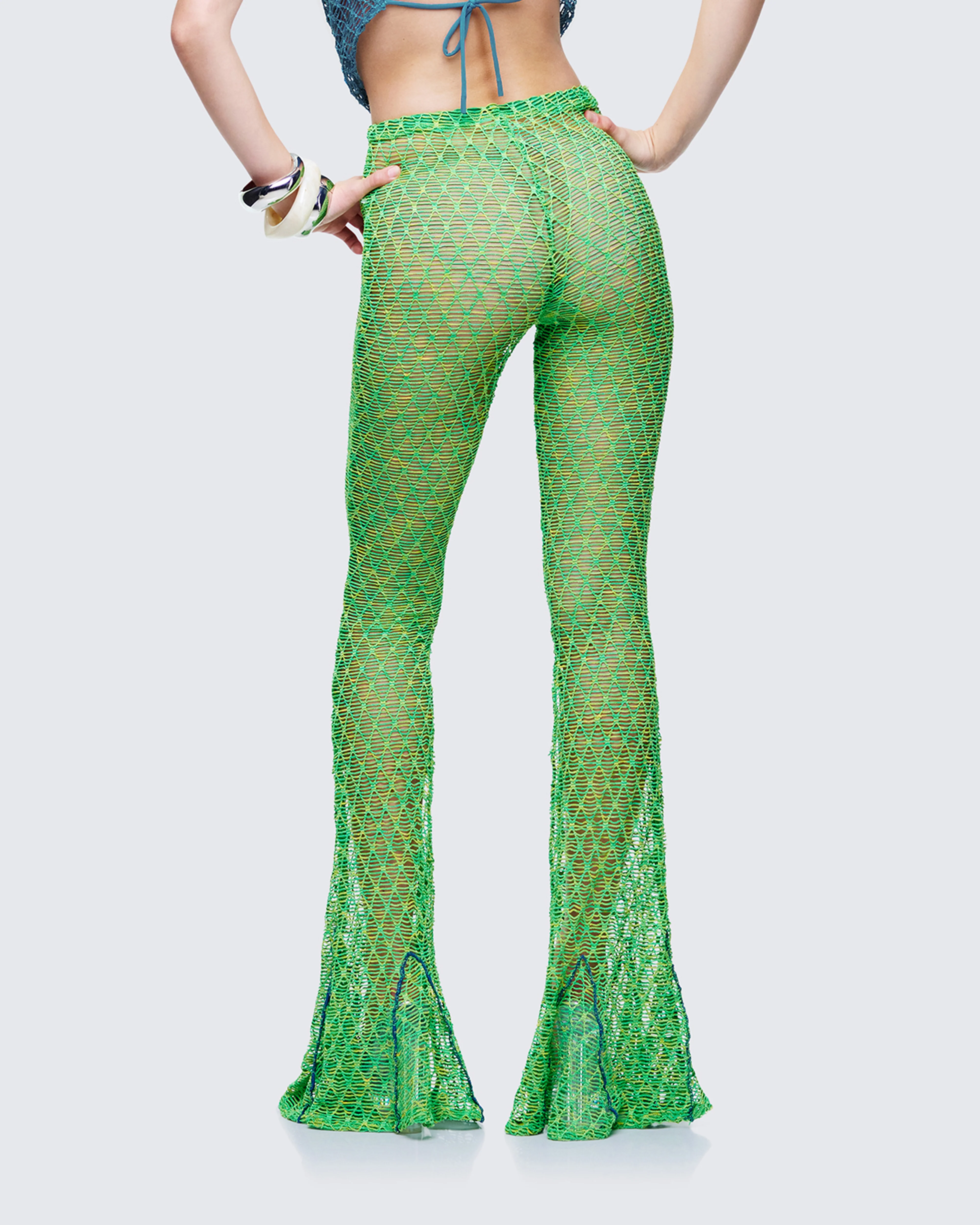 Zayla Green Net Flare Leg Trousers - Image 4