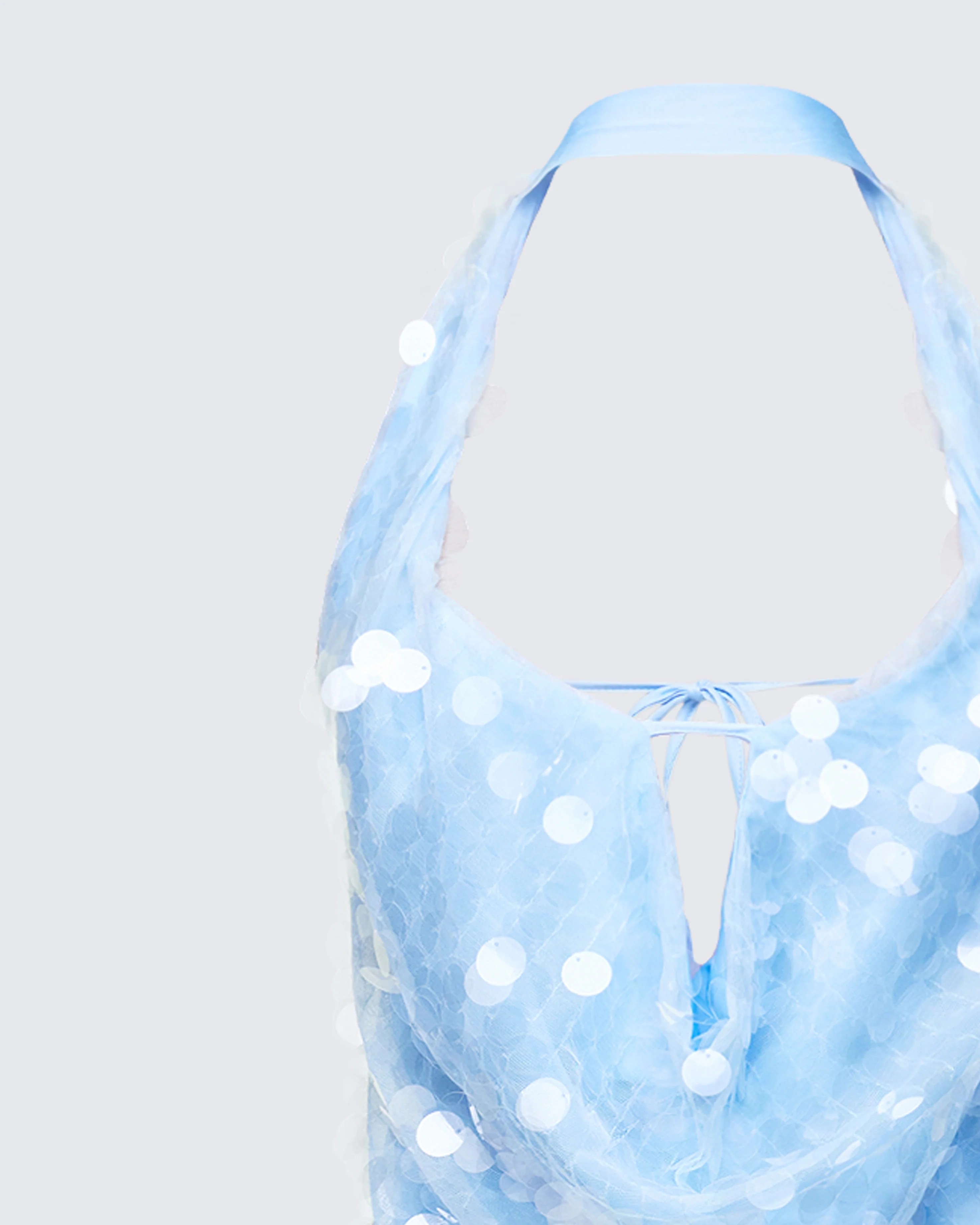 Zelda Blue Sequin Cowl Neck Maxi Dress - Image 6