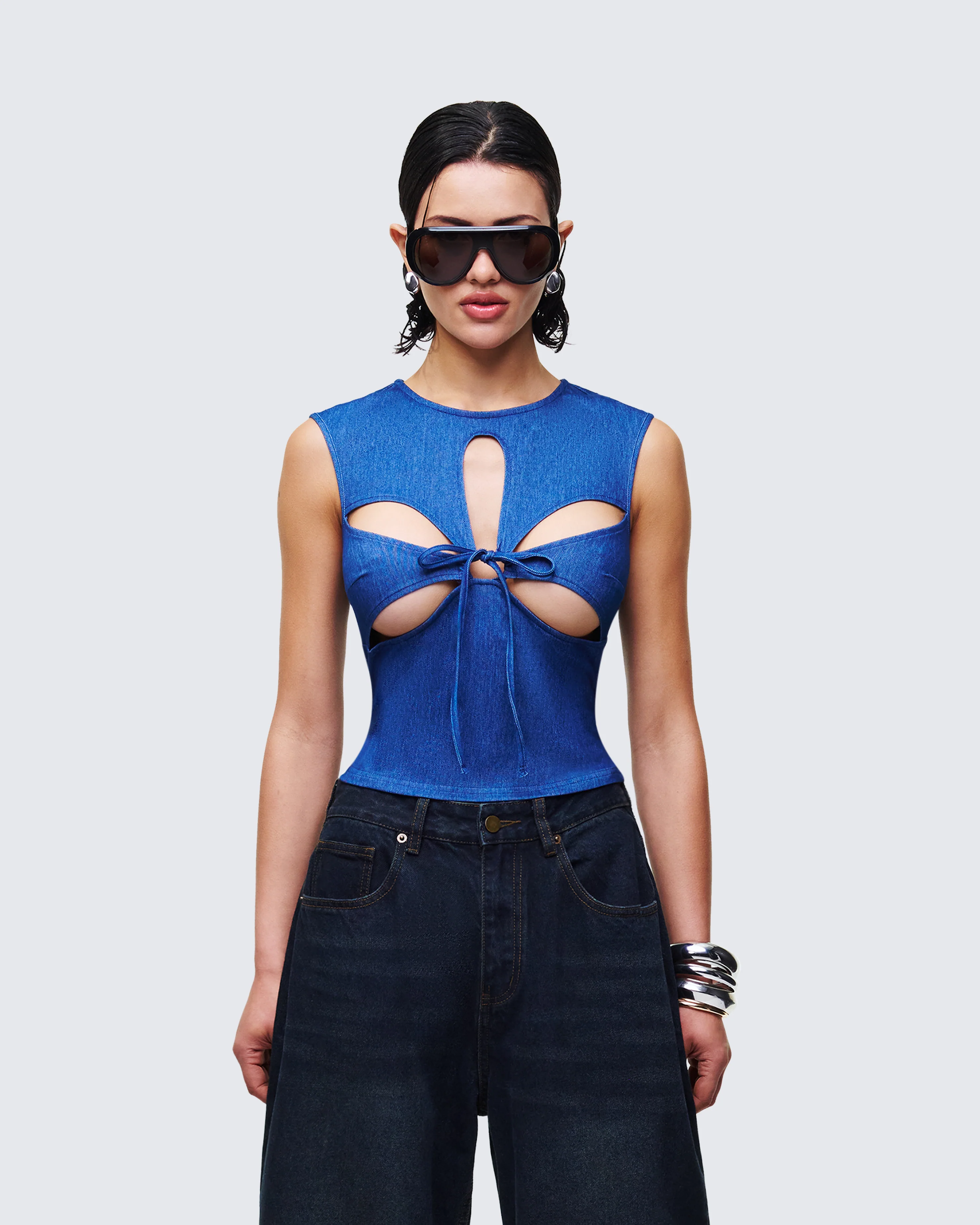 Zephyra Blue Denim Star Cutout Top - Image 2