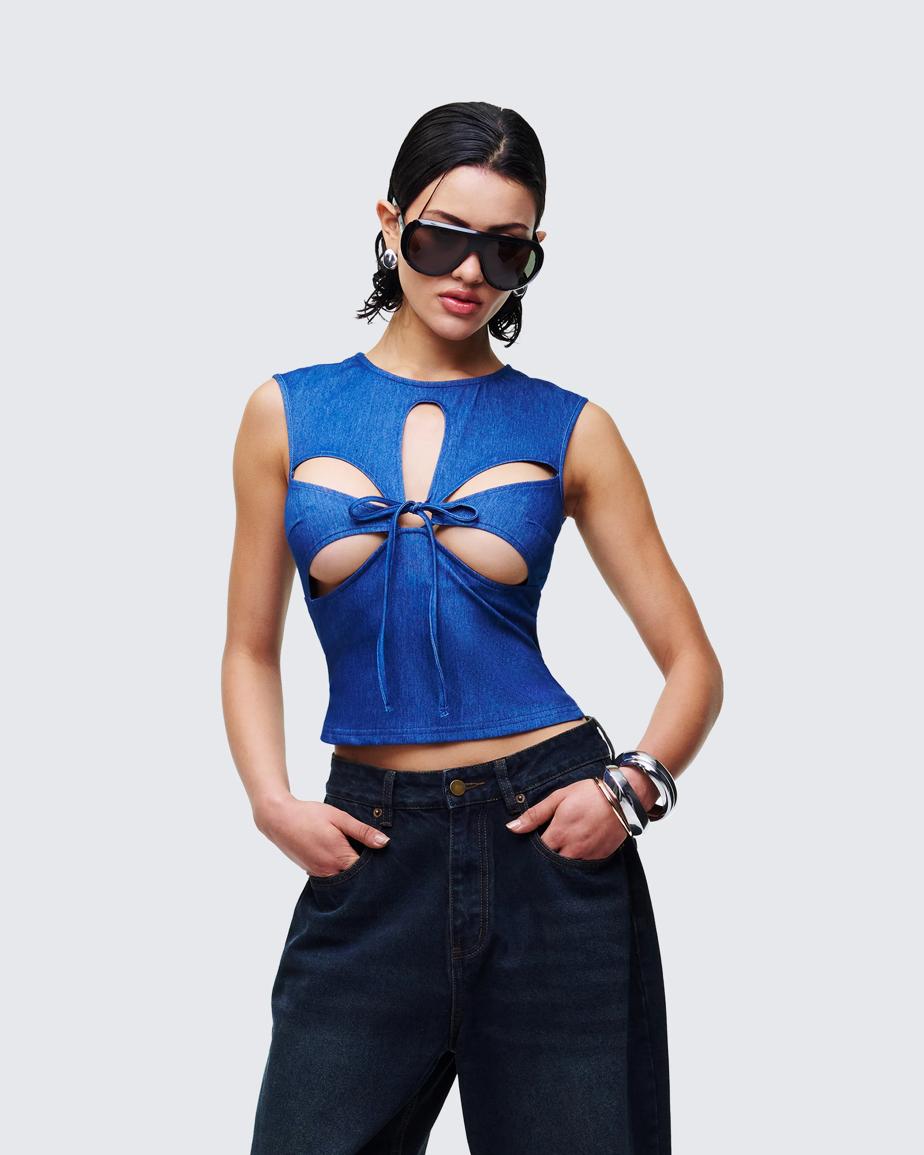 Zephyra Blue Denim Star Cutout Top - Image 3