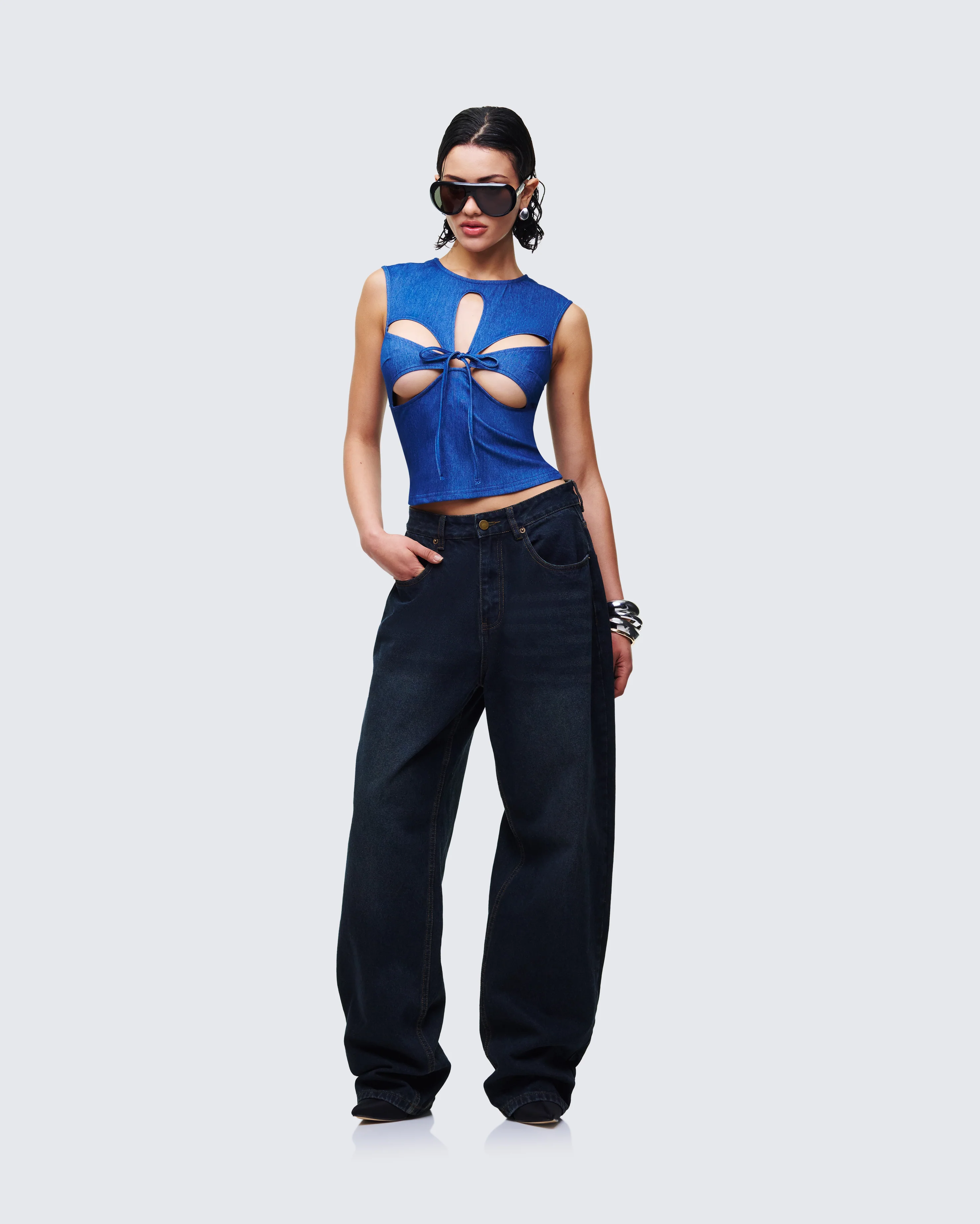 Zephyra Blue Denim Star Cutout Top - Image 5