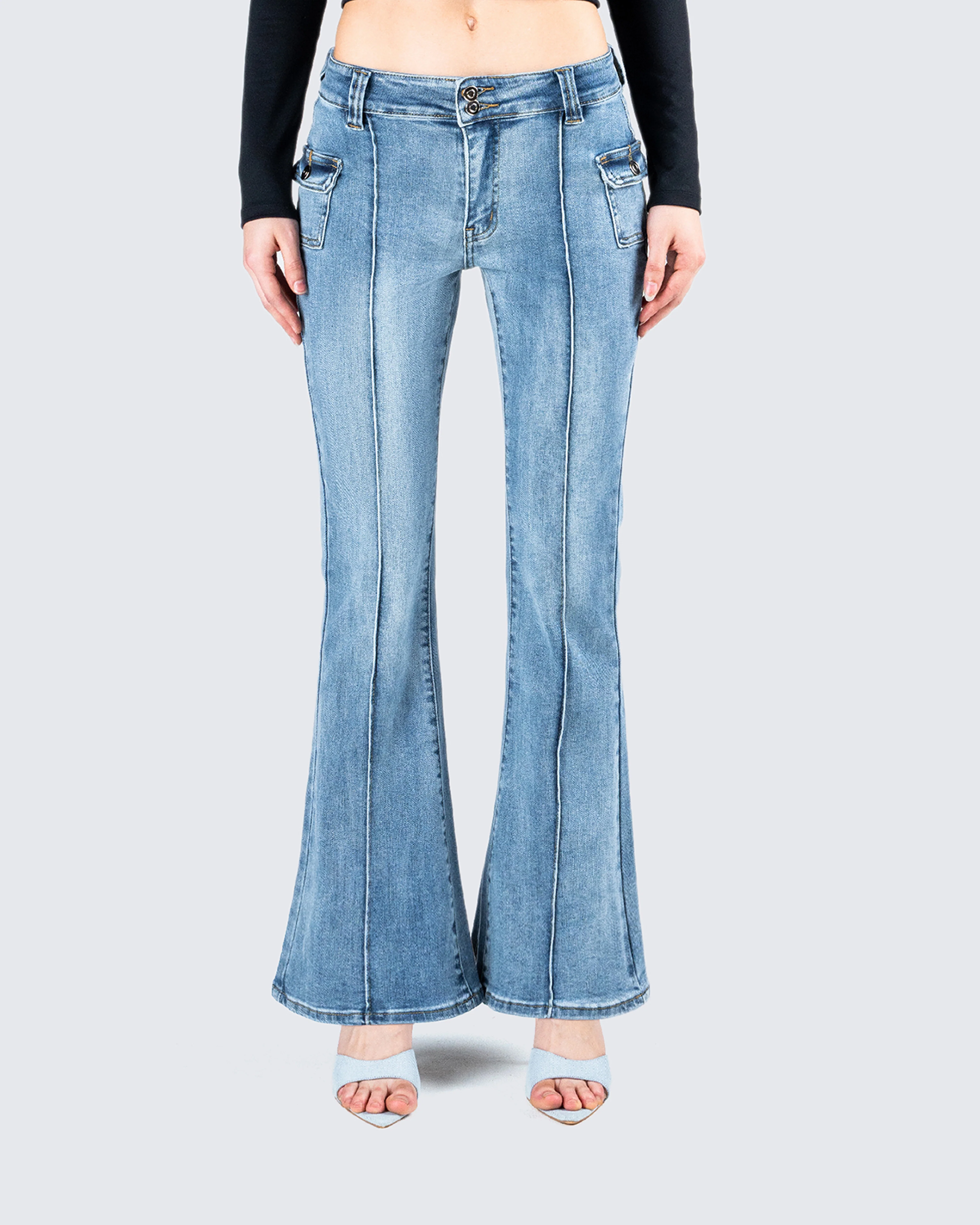 Zori Blue Flare Leg Denim Pant - Image 2